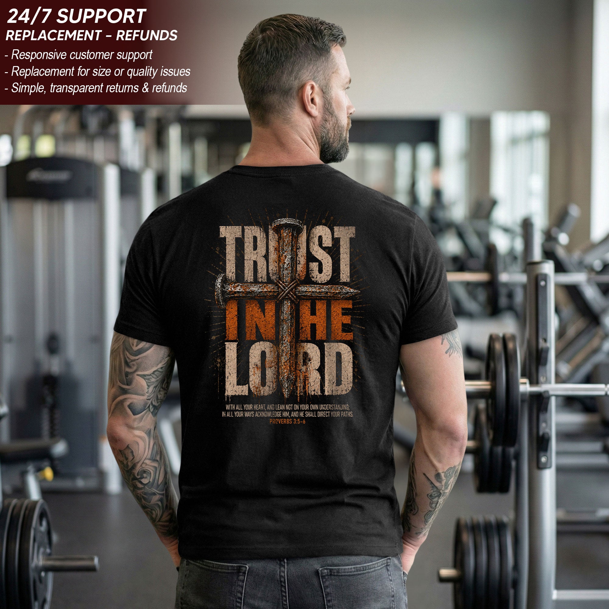 Trust In The Lord T Shirt Christian Cross Proverbs 3 5 6 Bible Verse Religious Apparel Tee - Rust Field Wear