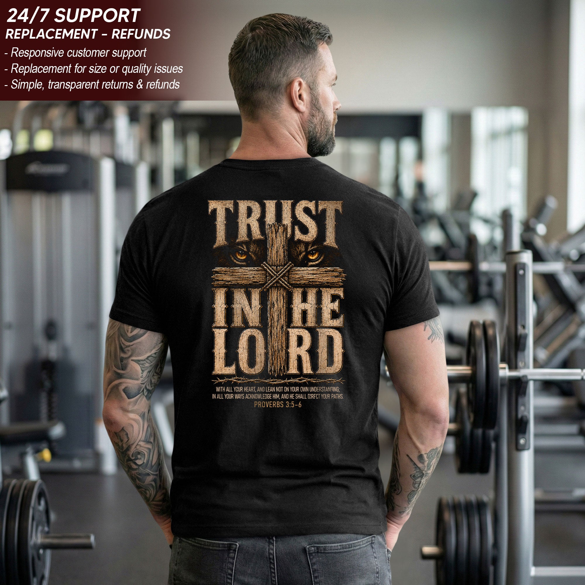 Trust In The Lord T Shirt Christian Lion Cross Proverbs 3 5 6 Religious Faith Tee - Rust Field Wear