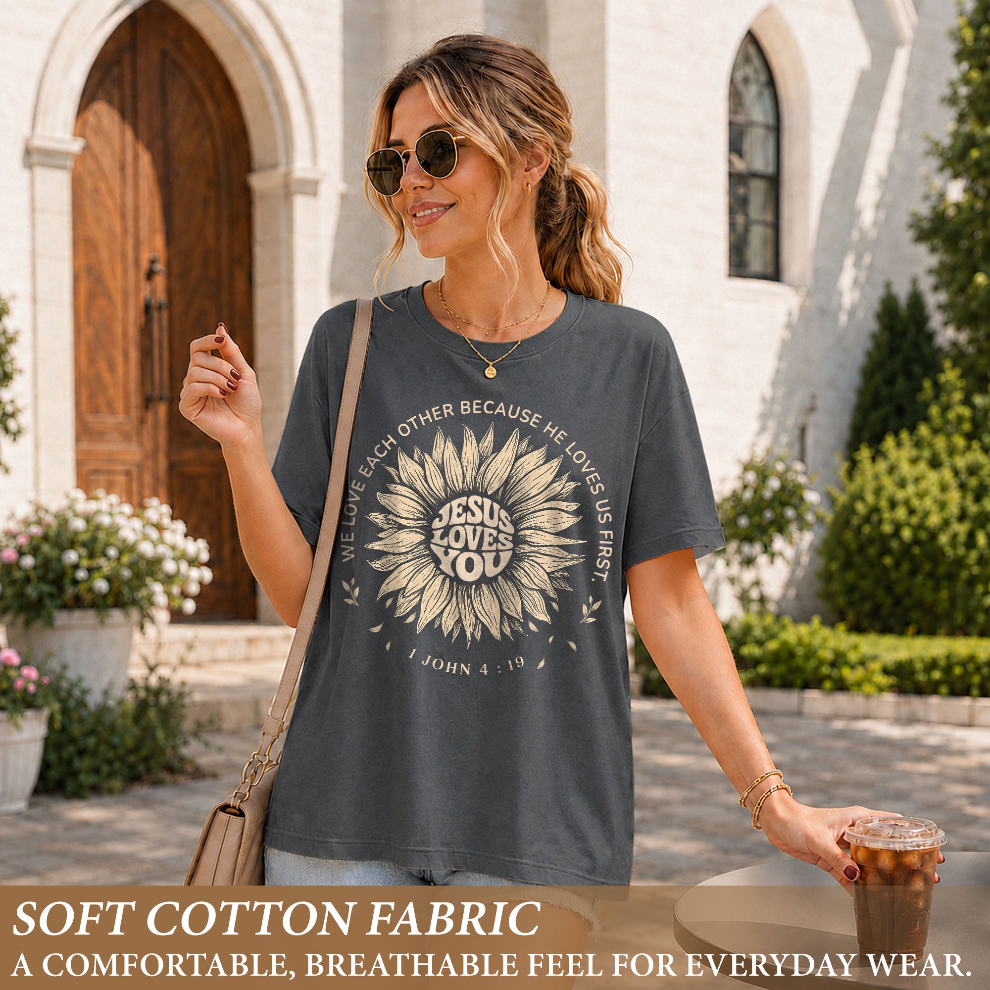 Jesus Loves You Shirt Sunflower Christian Bible Verse 1 John 4 19 Faith Graphic Tee