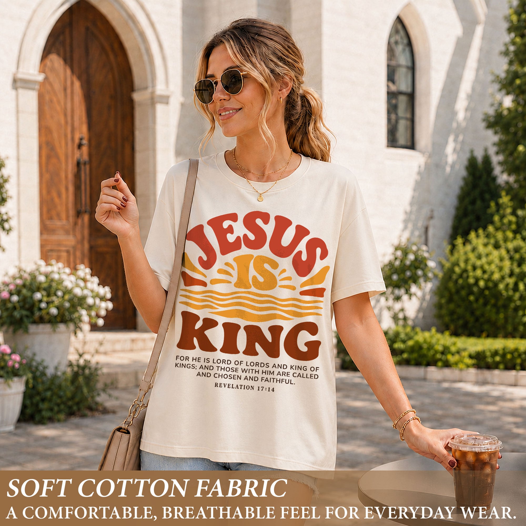 Jesus Is King Retro Sunset Waves Revelation 17 14 Graphic Christian T Shirt Women
