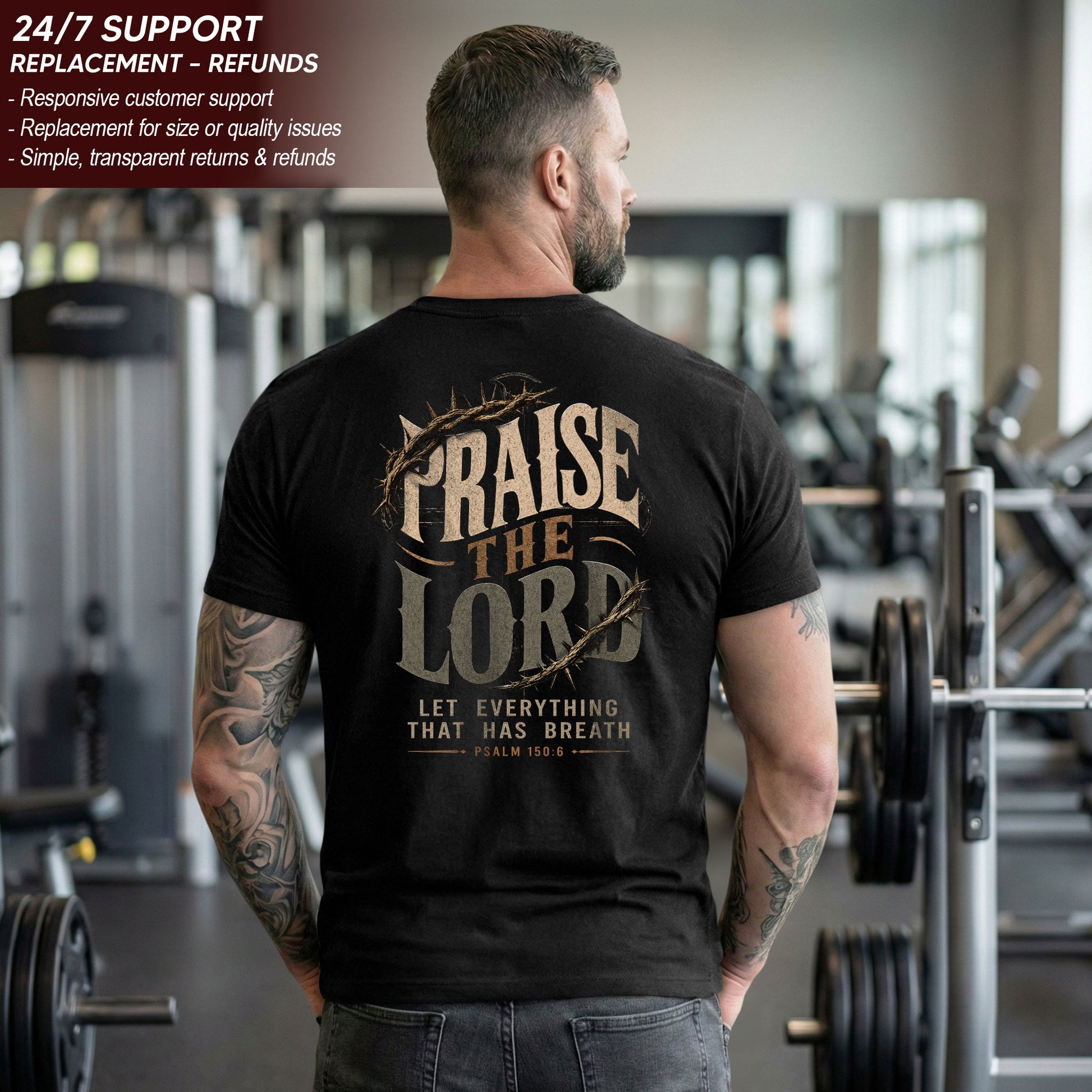 Praise The Lord Shirt Crown Of Thorns Christian Bible Verse Psalm 150 6 Faith Graphic Tee - Rust Field Wear
