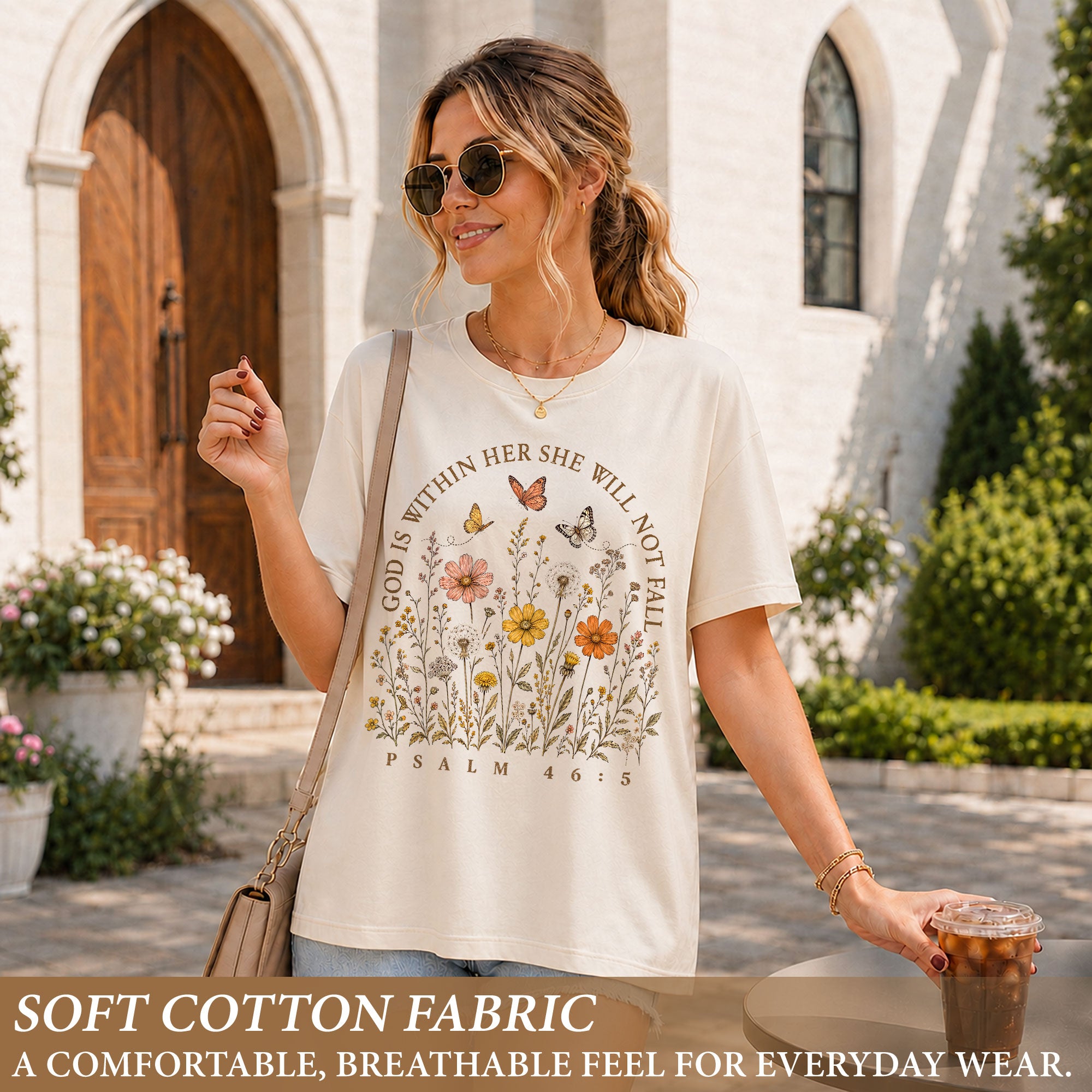God Is Within Her She Will Not Fall Shirt Butterfly Christian Psalm 46 5 Graphic Tee