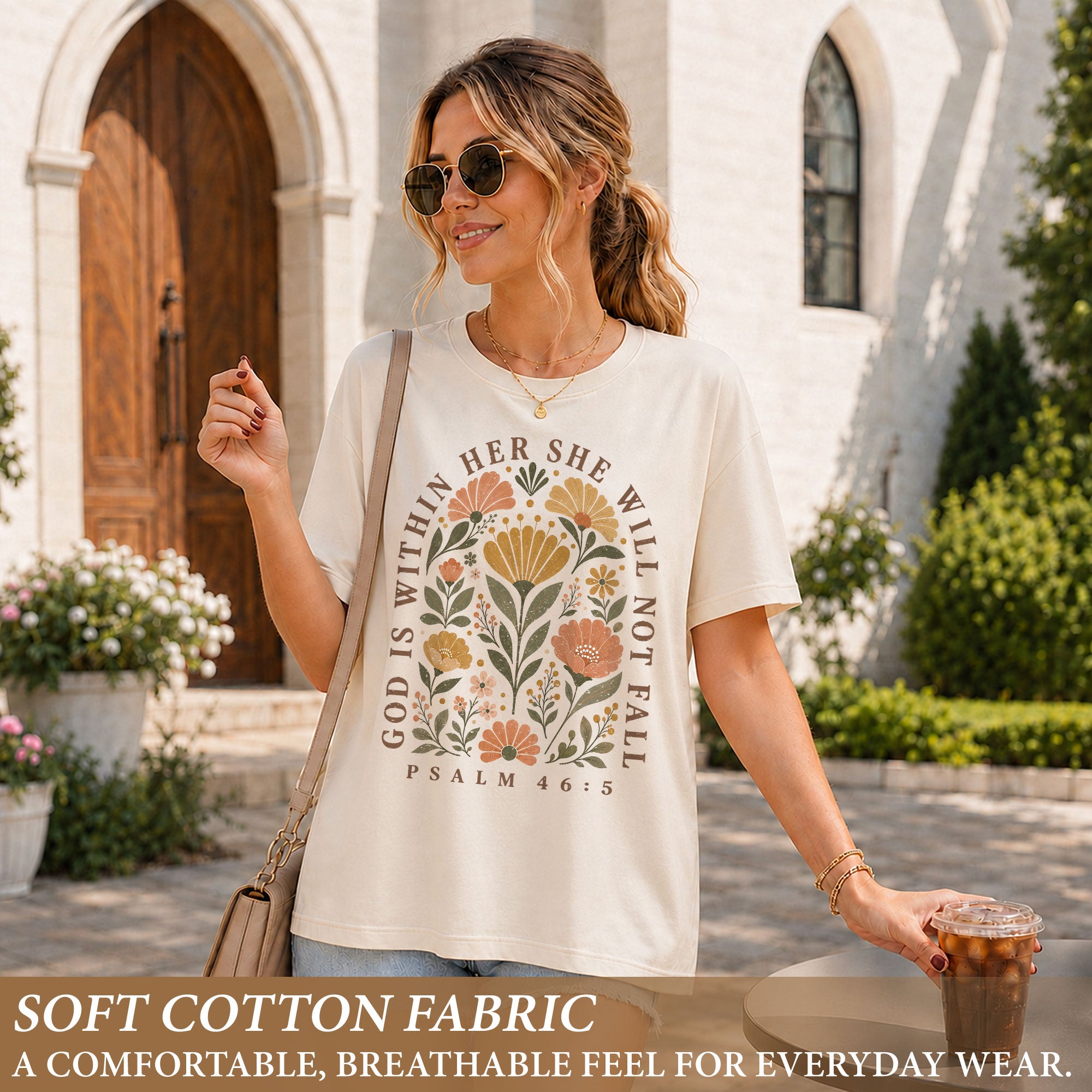 God Is Within Her She Will Not Fall Shirt Floral Christian Psalm 46 5 Graphic Tee