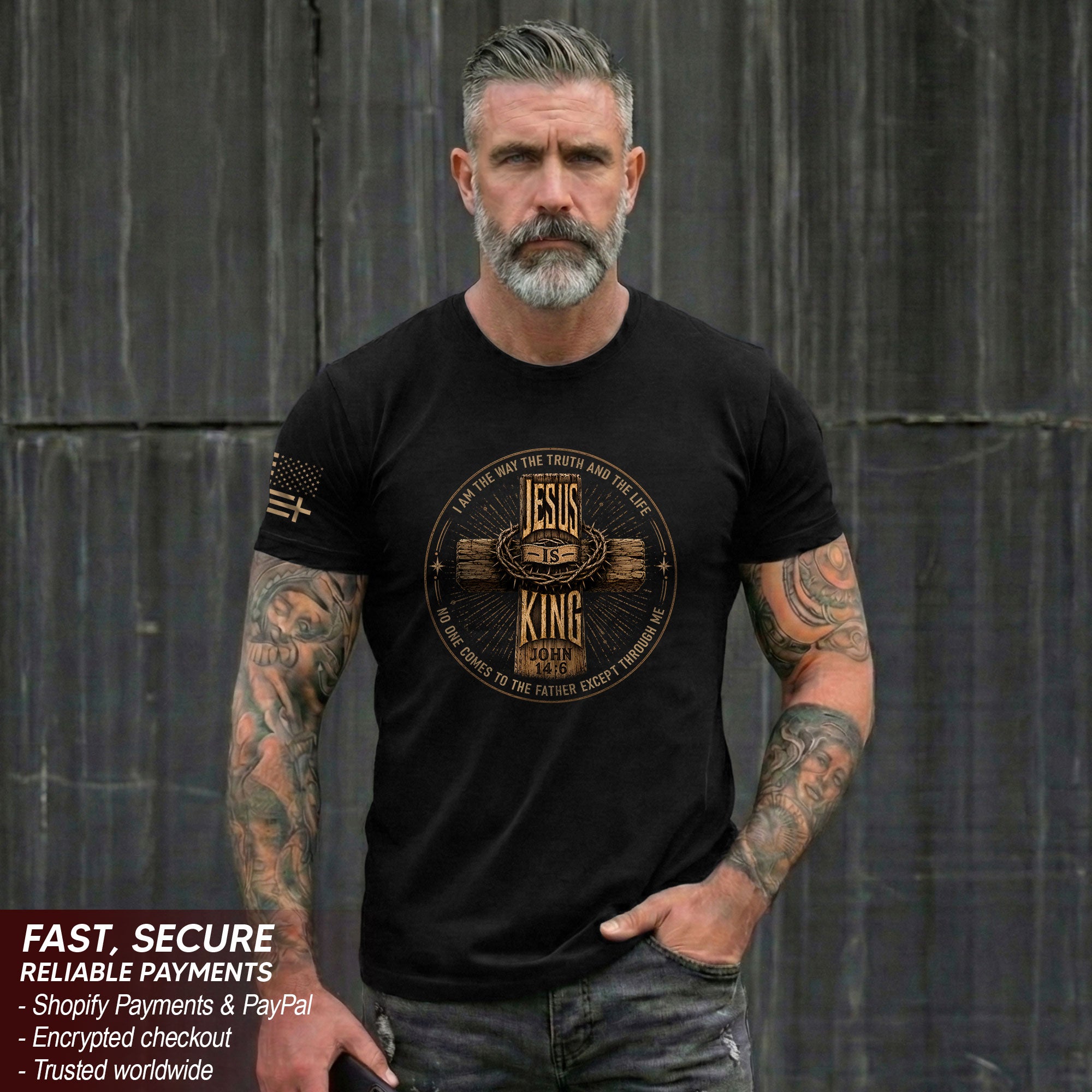 Jesus Is King Shirt Christian Men Shirt Wooden Cross John 14 6 Bible Verse Patriotic Tee