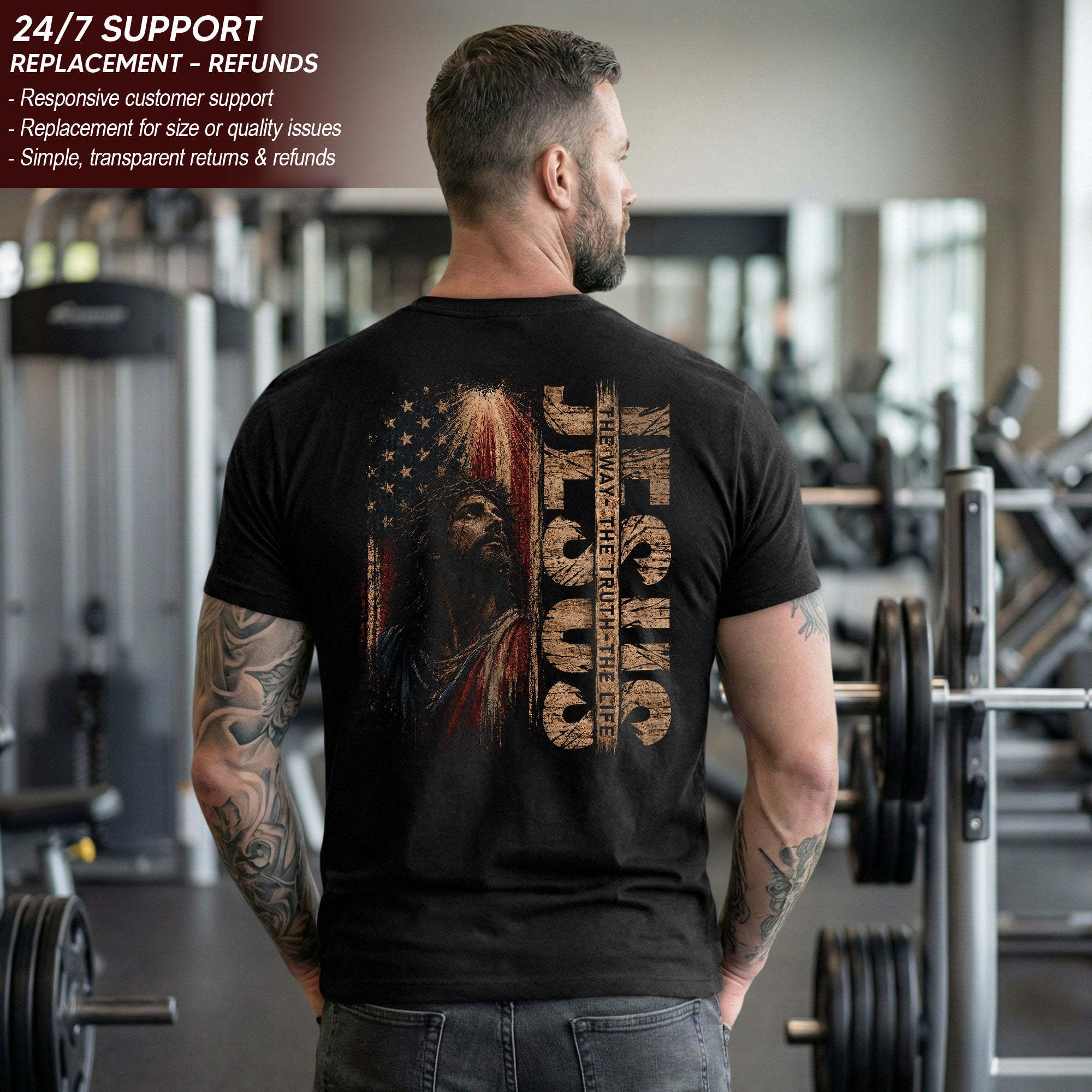 Jesus The Way The Truth The Life Shirt American Flag Christian Graphic Casual Crewneck Men