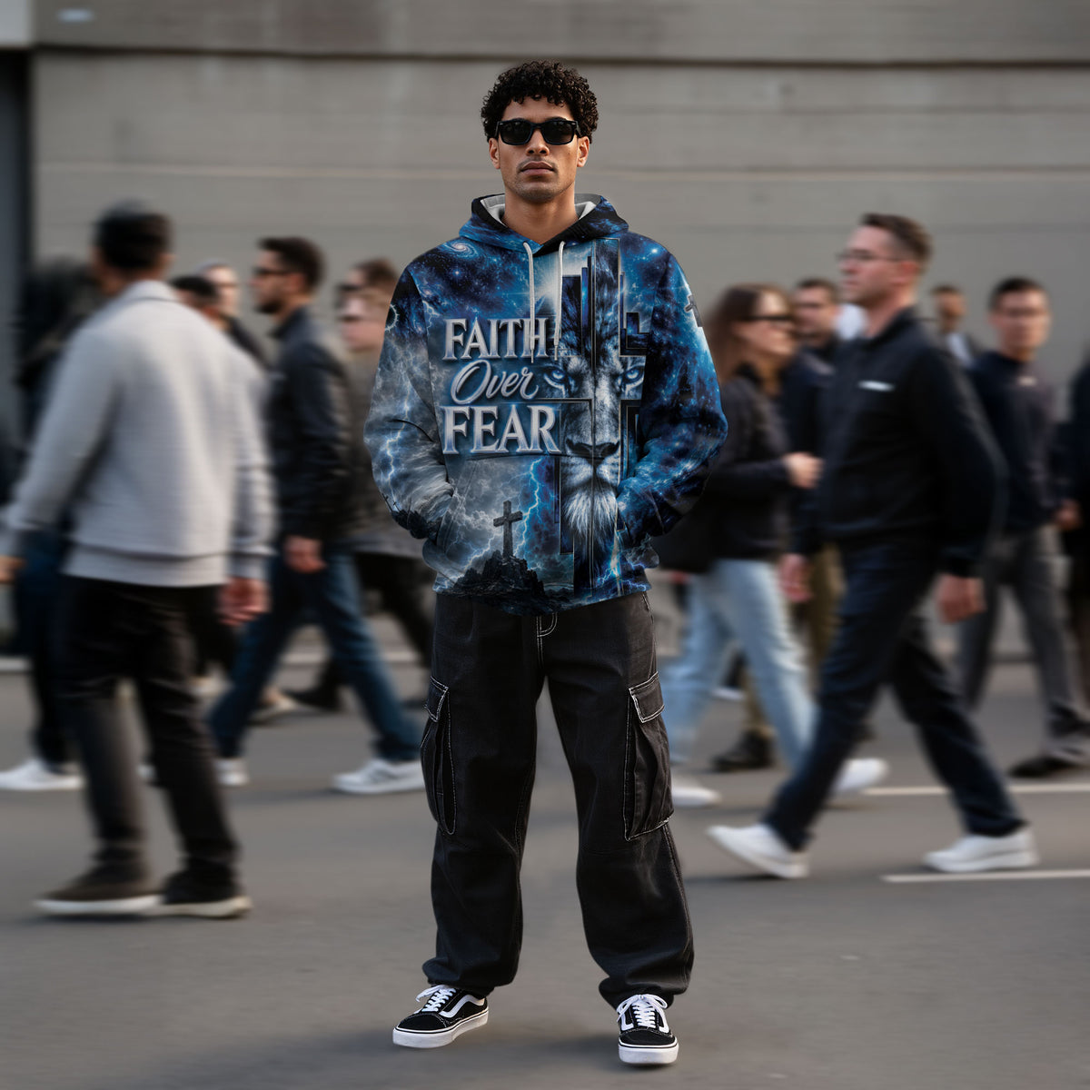 Faith Over Fear 3D Hoodie Christian Lion Cross Storm Lightning Clothes - Rust Field Wear