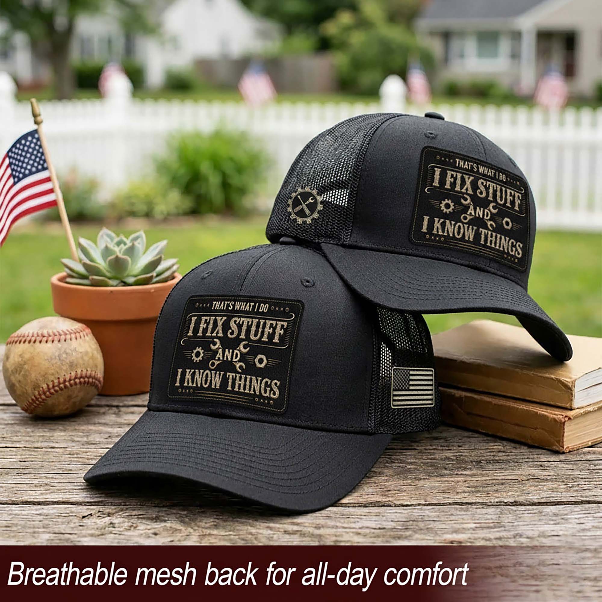 That's What I Do I Fix Stuff Patch Black Trucker Hat Cool Handyman Dad Gift Idea