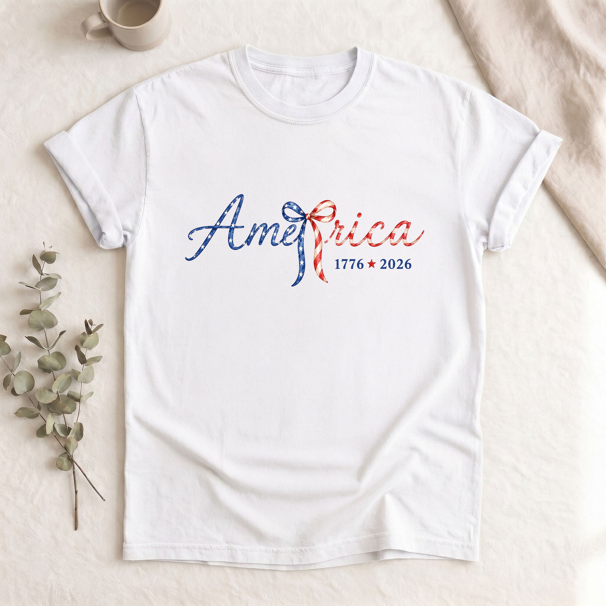 America 1776 2026 T-Shirt Cute Patriotic Stars Stripes Bow Graphic Aesthetic Tee