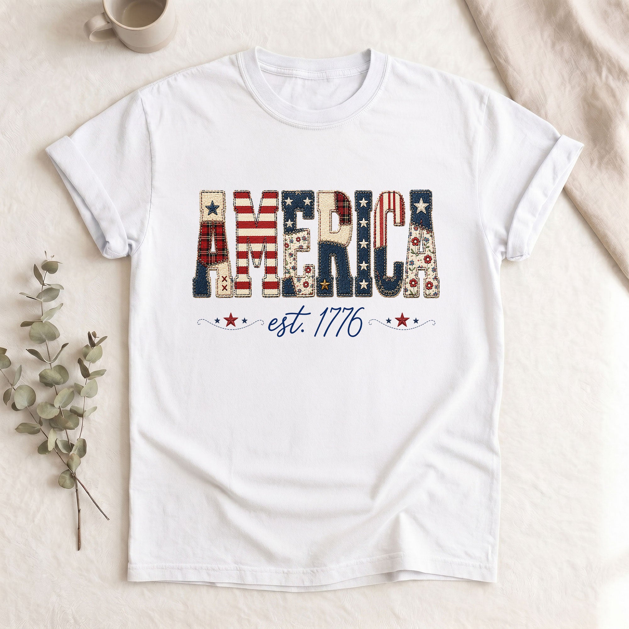 America Est. 1776 Graphic T-Shirt - Patriotic Women's Casual White Summer Tee