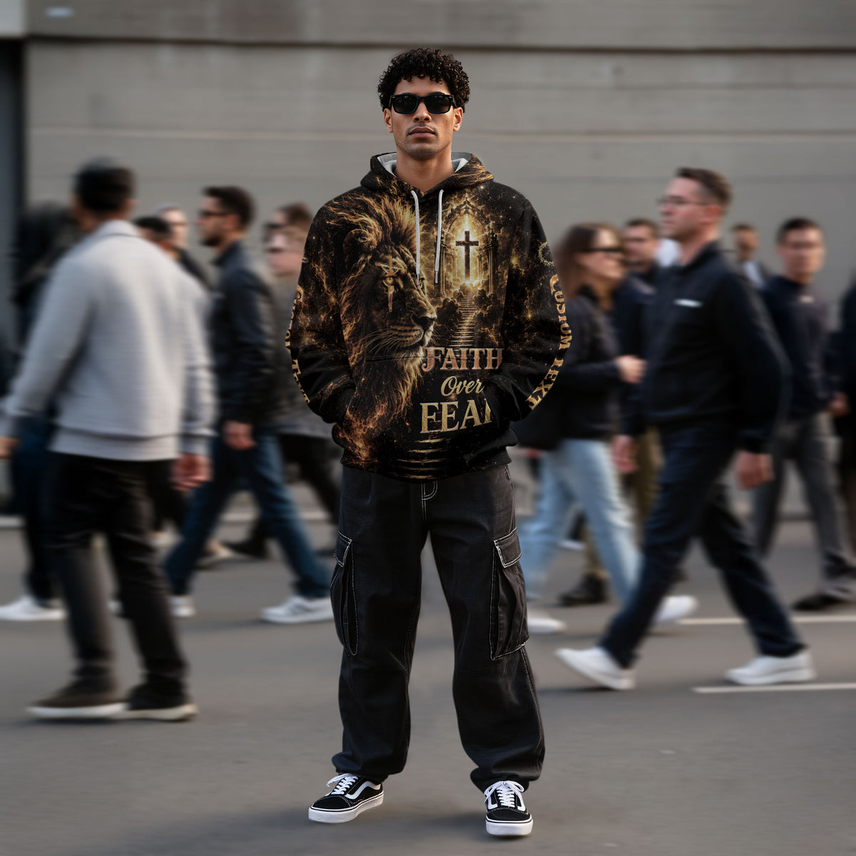 Personalized Faith Over Fear 3D Hoodie Custom Jesus Lion Cross Clothes - Rust Field Wear
