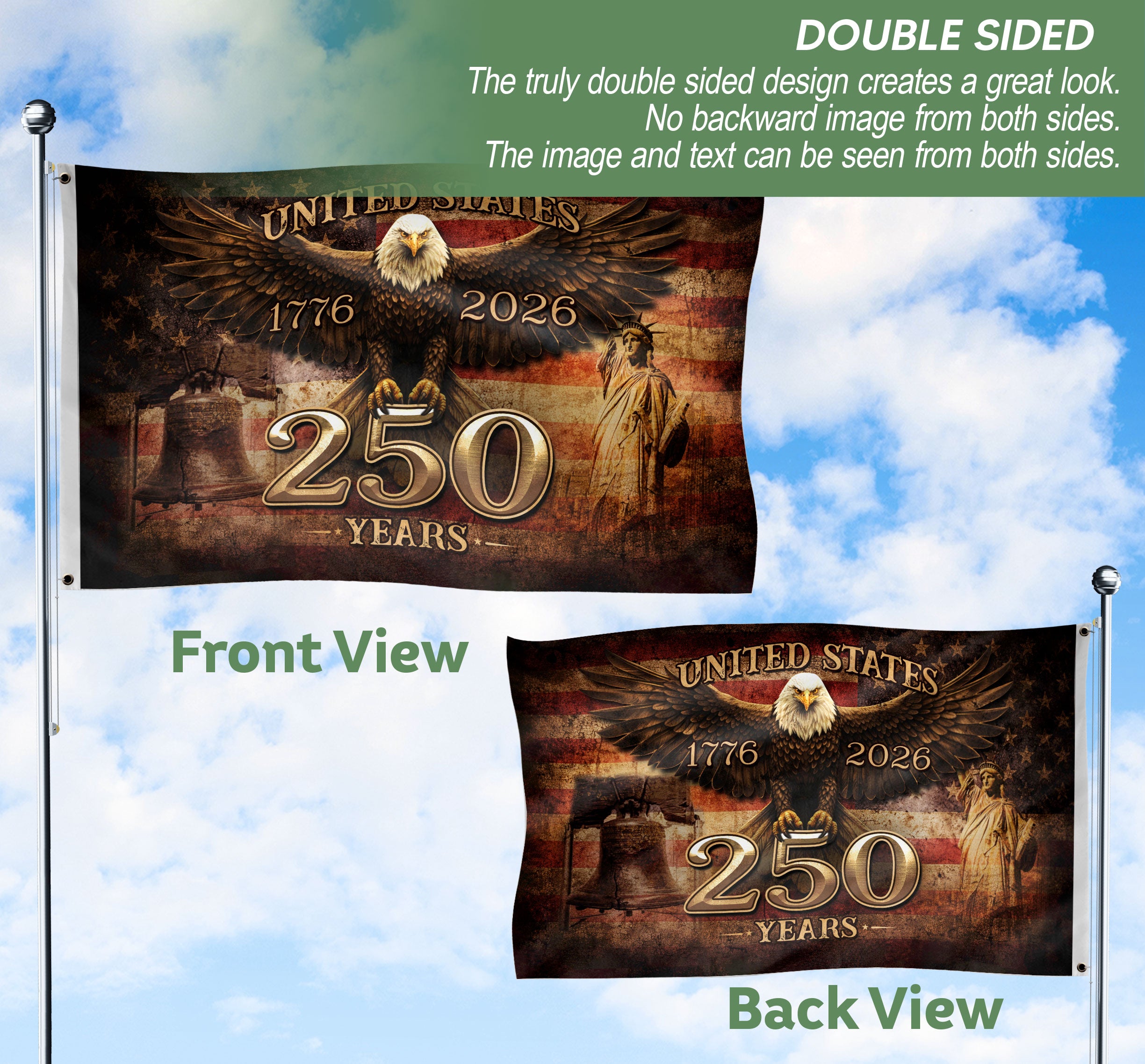 United States 250 Years Flag 1776–2026 – Eagle Patriotic American Décor