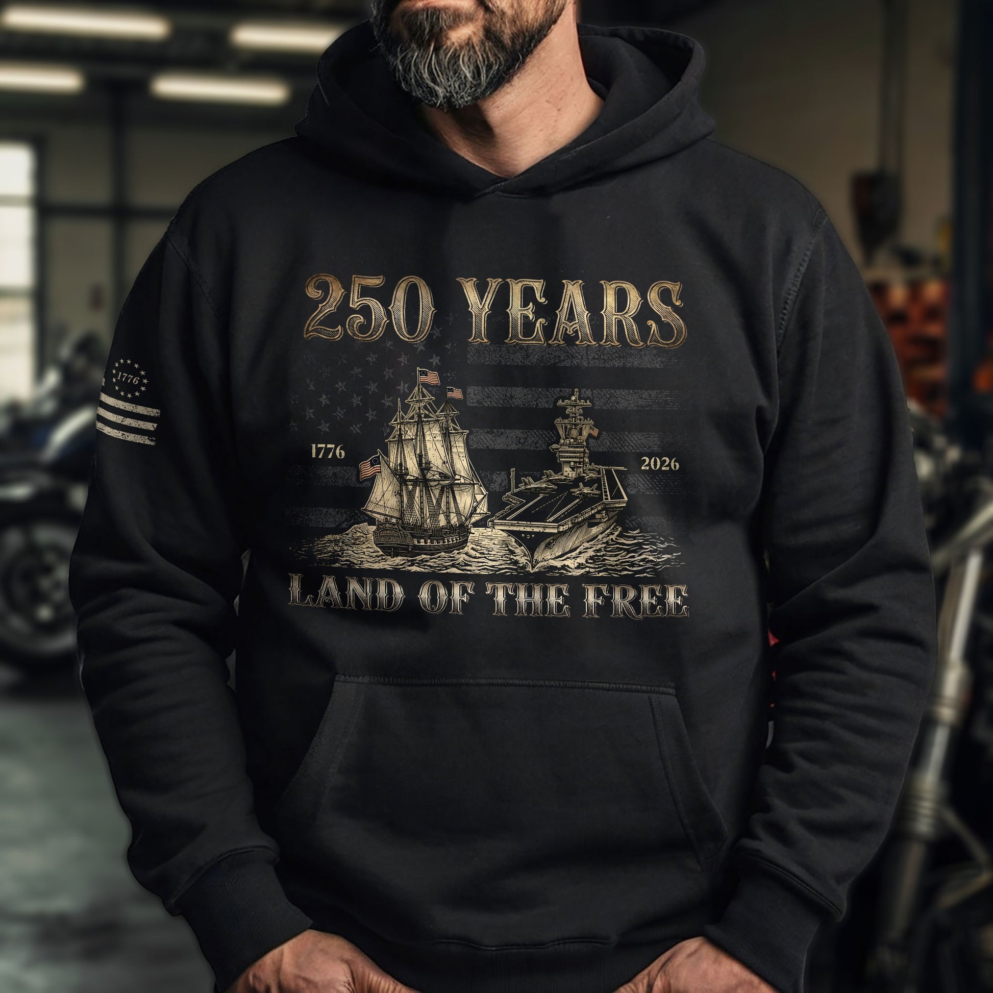 USA 250th Anniversary Hoodie 1776-2026 Retro American Sailing Ship Patriotic - Rust Field Wear