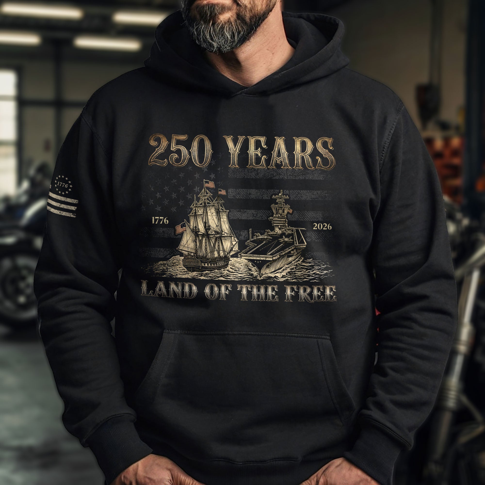 USA 250th Anniversary Hoodie 1776-2026 Retro American Sailing Ship Patriotic - Rust Field Wear