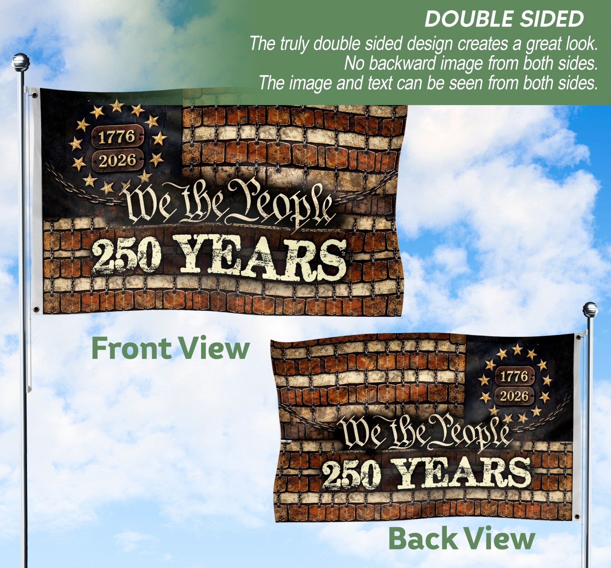 250 Years Independence Anniversary Flag 1776–2026 Modern Patriotic Flag - Rust Field Wear