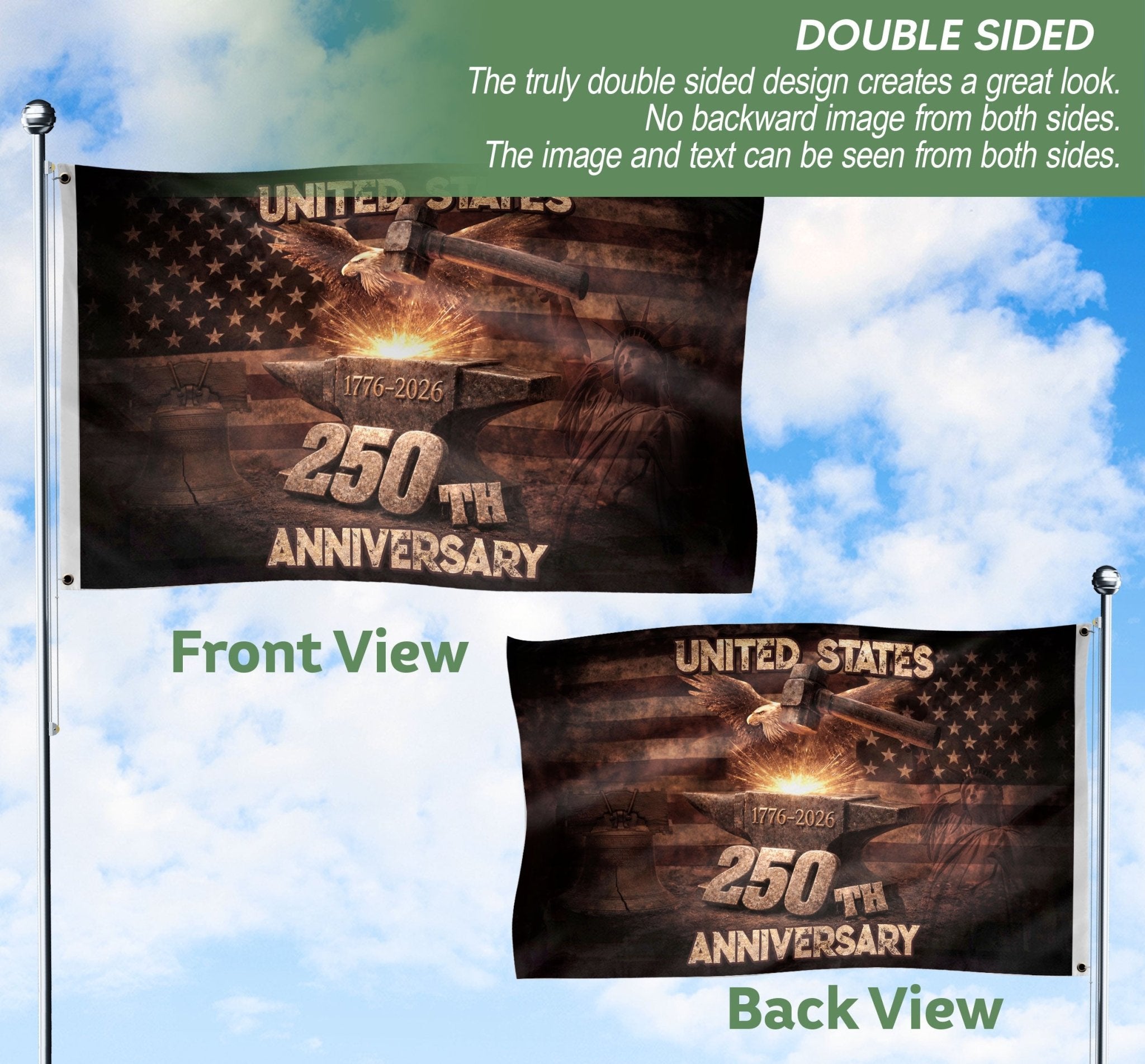 United States 250th Flag 1776–2026 Patriotic Outdoor Flag - Rust Field Wear