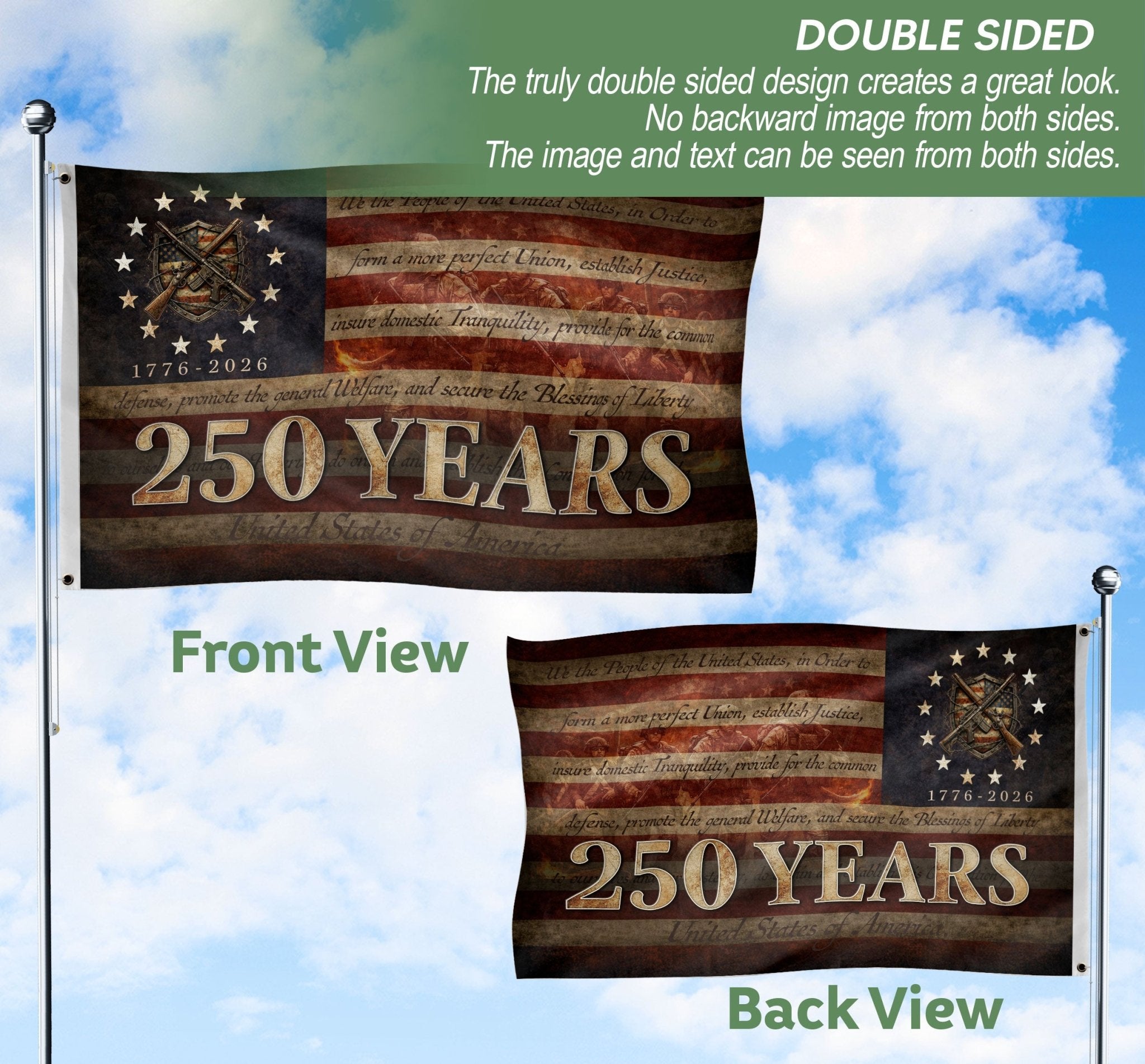 United States of 250 Years America Flag 250th Anniversary 1776-2026 Tactical Metal Shield Crossed Rifles Patriotic - Rust Field Wear