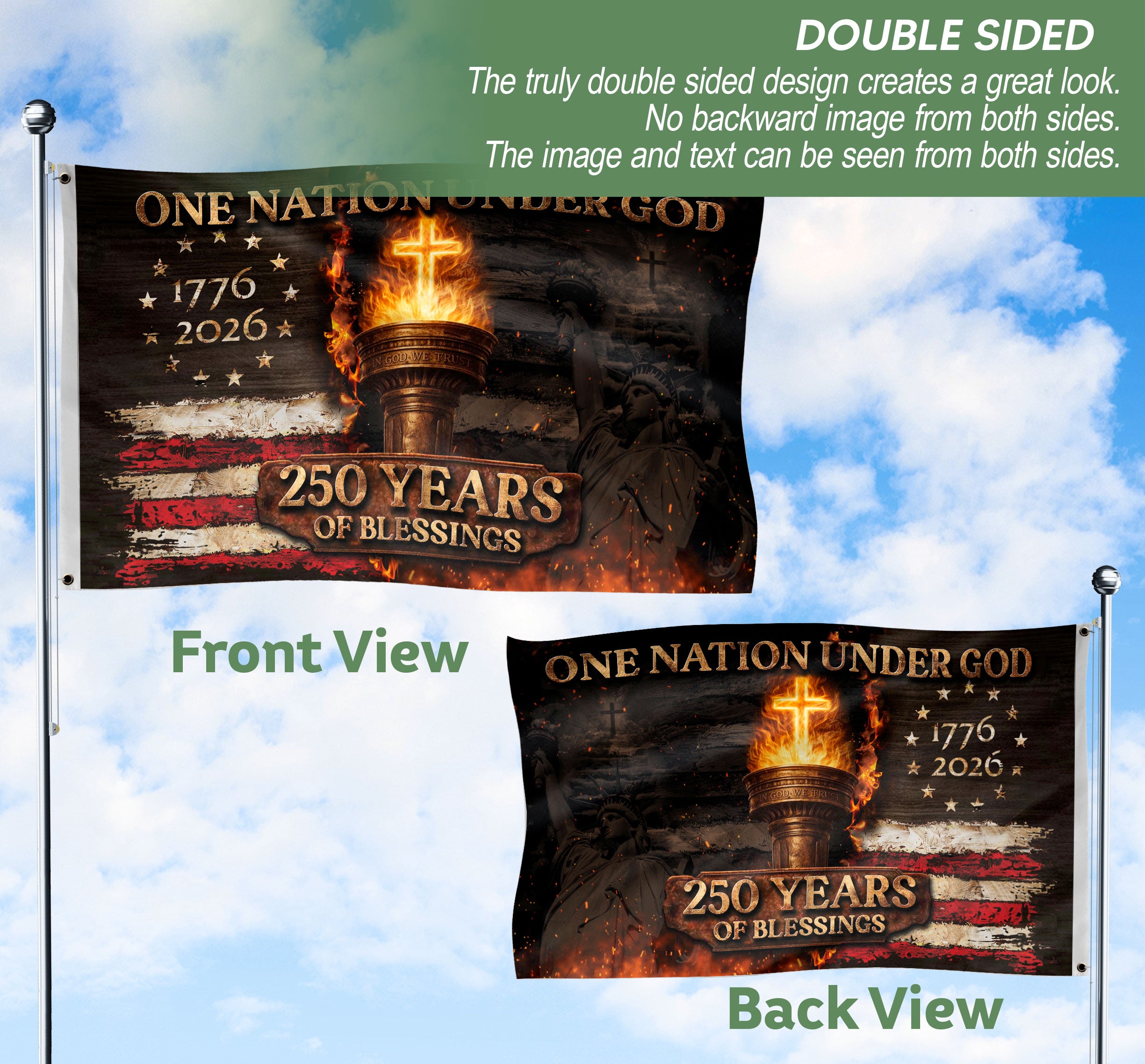 1776–2026 United States 250 Years Christian Freedom Flag Decor
