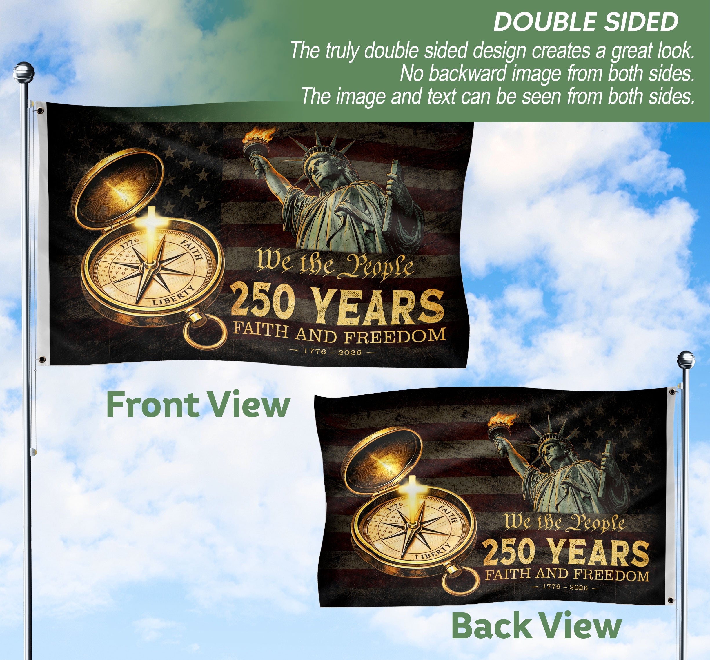 We The People 250 Years Cross Flag 1776–2026 – Faith and Freedom Christian Patriotic Outdoor Flag