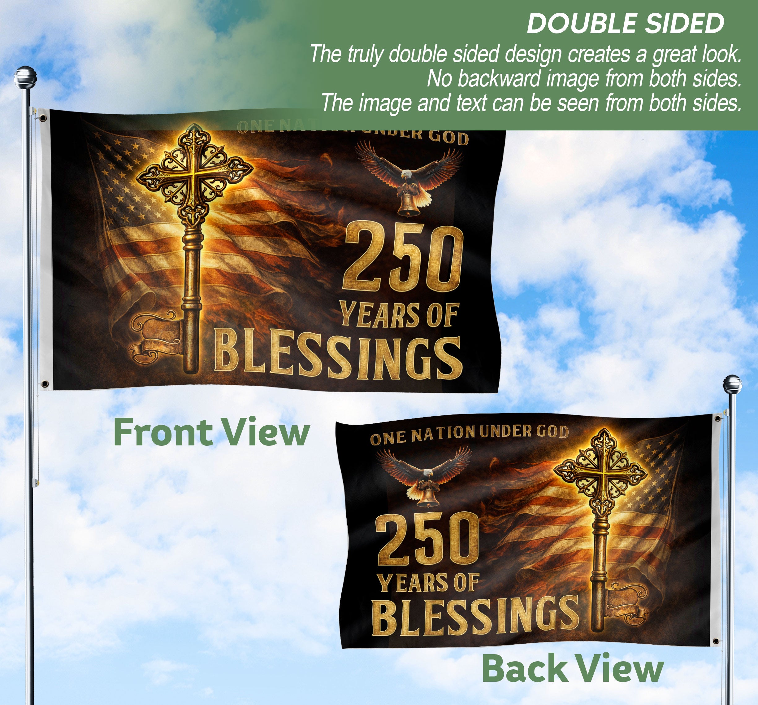 USA 250 Years of Faith Cross Flag – One Nation Under God Christian Outdoor Celebration Flag 1776–2026