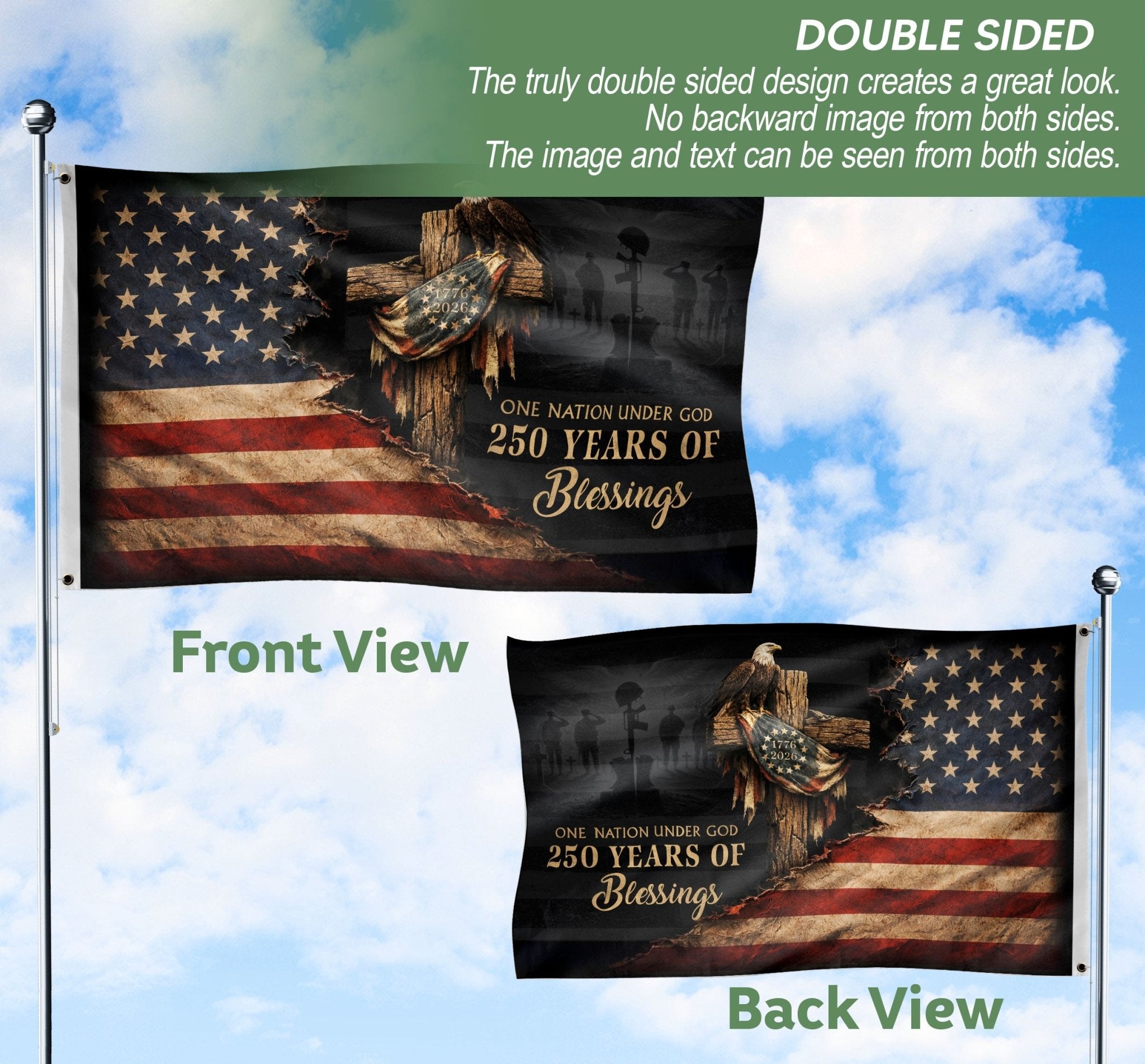 American Christian Freedom Flag 1776–2026 Patriotic Yard Decor - Rust Field Wear