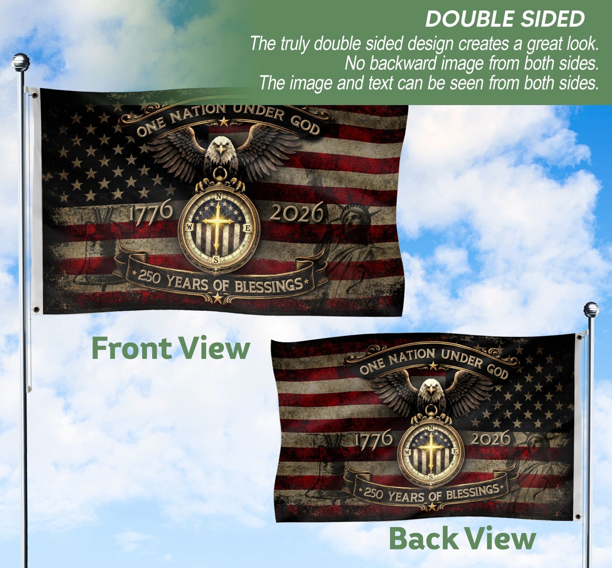 American Christian Faith Flag 250 Years Freedom Celebration Decor - Rust Field Wear