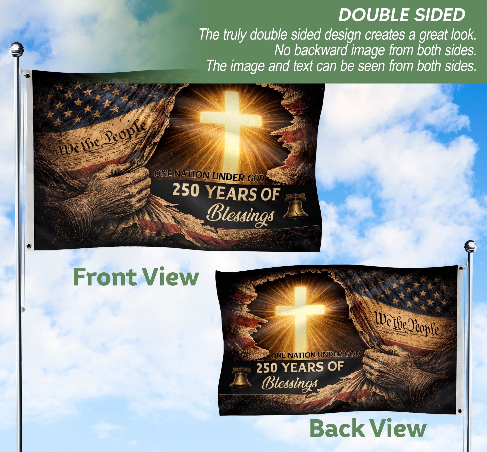250 Years of Blessings Flag - Christian American One Nation Under God Patriot & US Flag Banner Heritage - Rust Field Wear