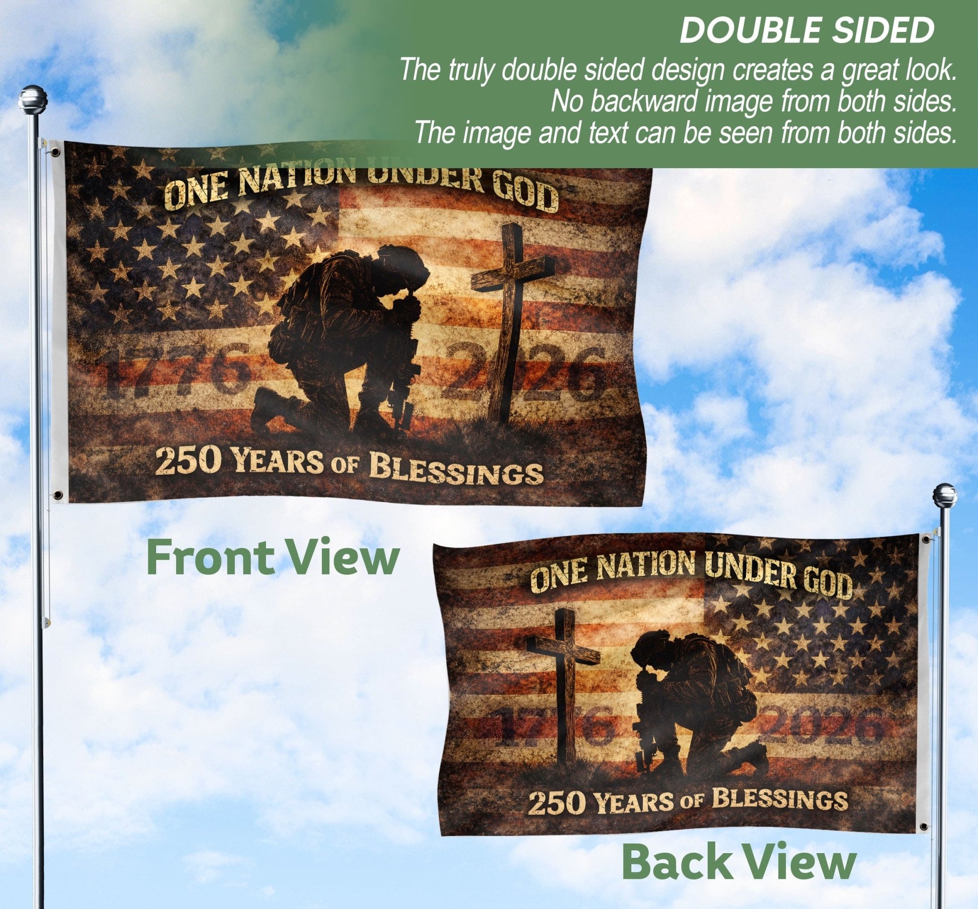 250 Years America Anniversary Soldier Flag 1776-2026 - Revolutionary & Modern Military Heritage Banner, Double Sided Outdoor Flag - Rust Field Wear