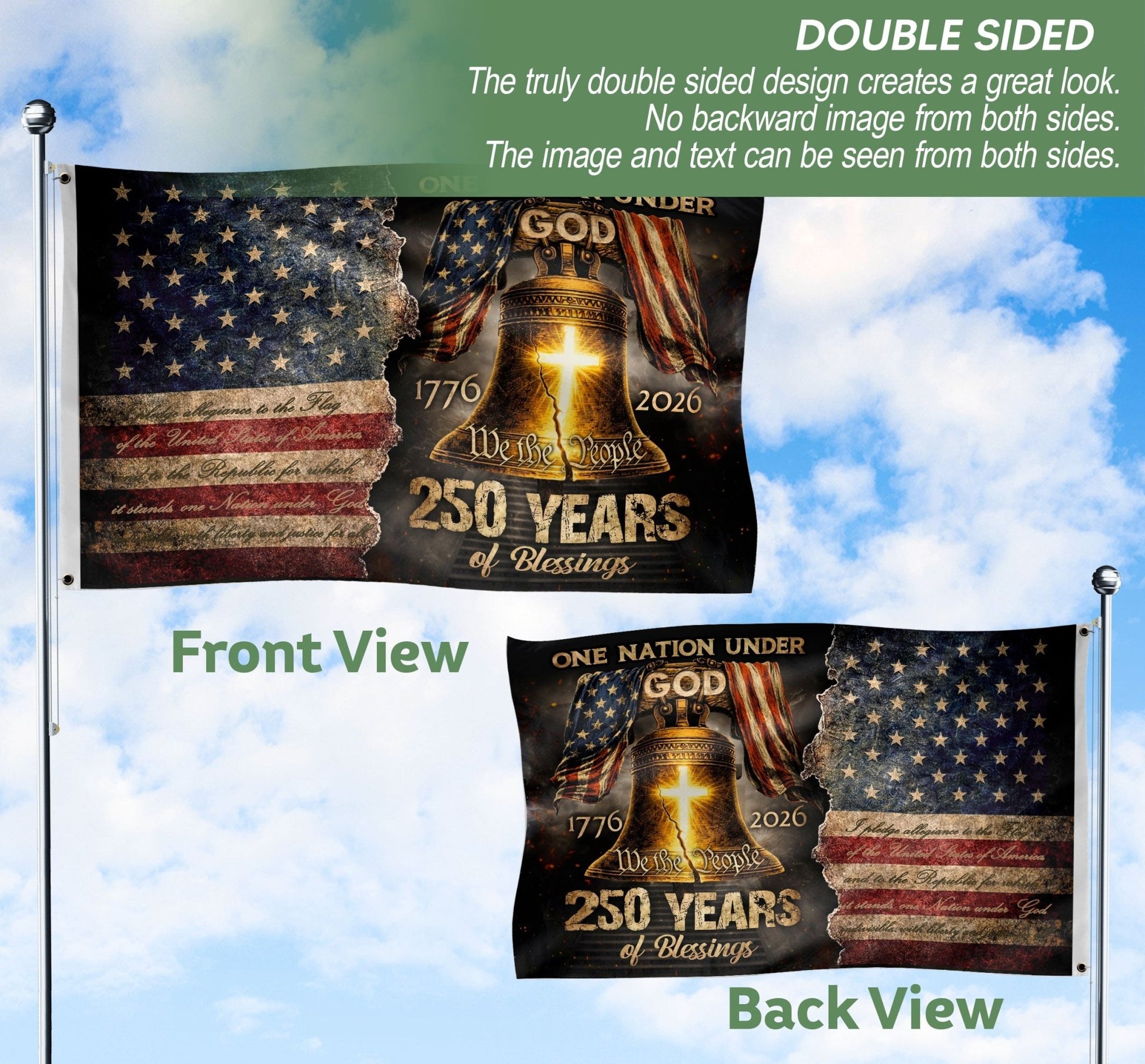 One Nation Under God America Religious US 250th Anniversary Flag – 250 Years of Blessings - Rust Field Wear