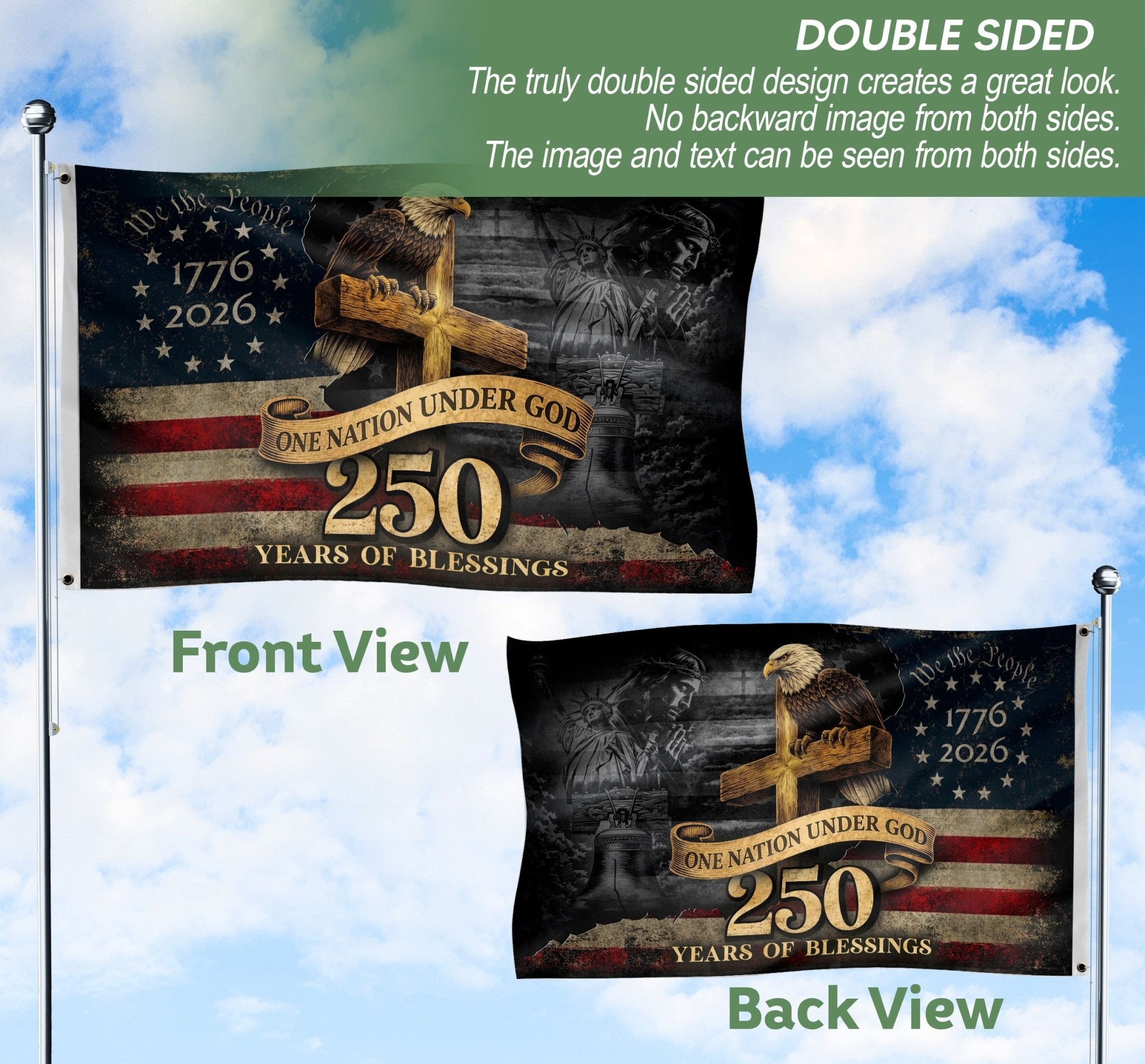 250 Years of Blessings American Flag – Christian Patriotic Flag - Rust Field Wear