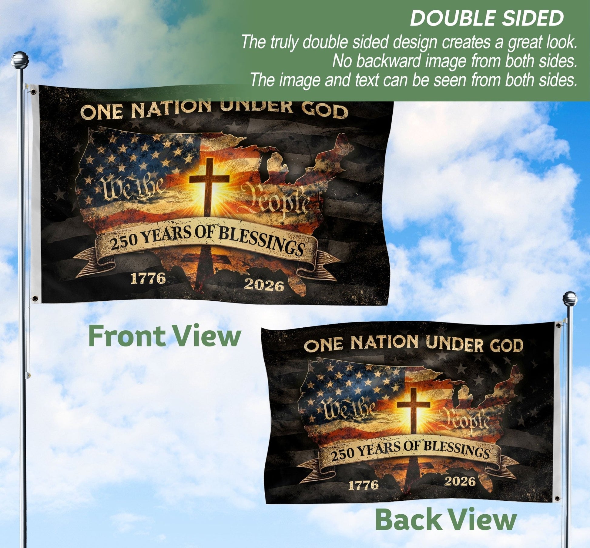Christian Patriotic One Nation Under God USA 250th Birthday Flag - Rust Field Wear