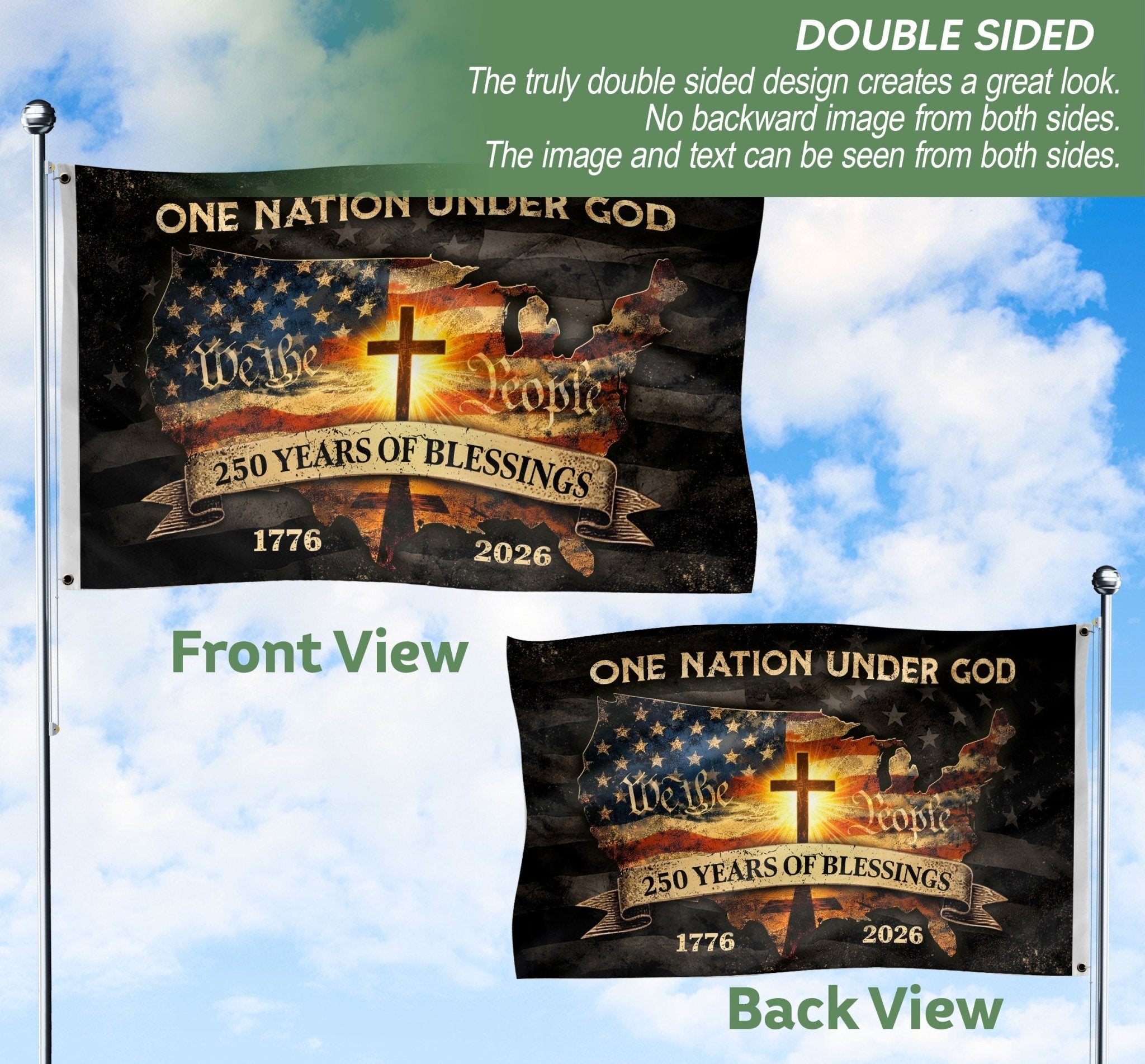 Christian Patriotic One Nation Under God USA 250th Birthday Flag - Rust Field Wear