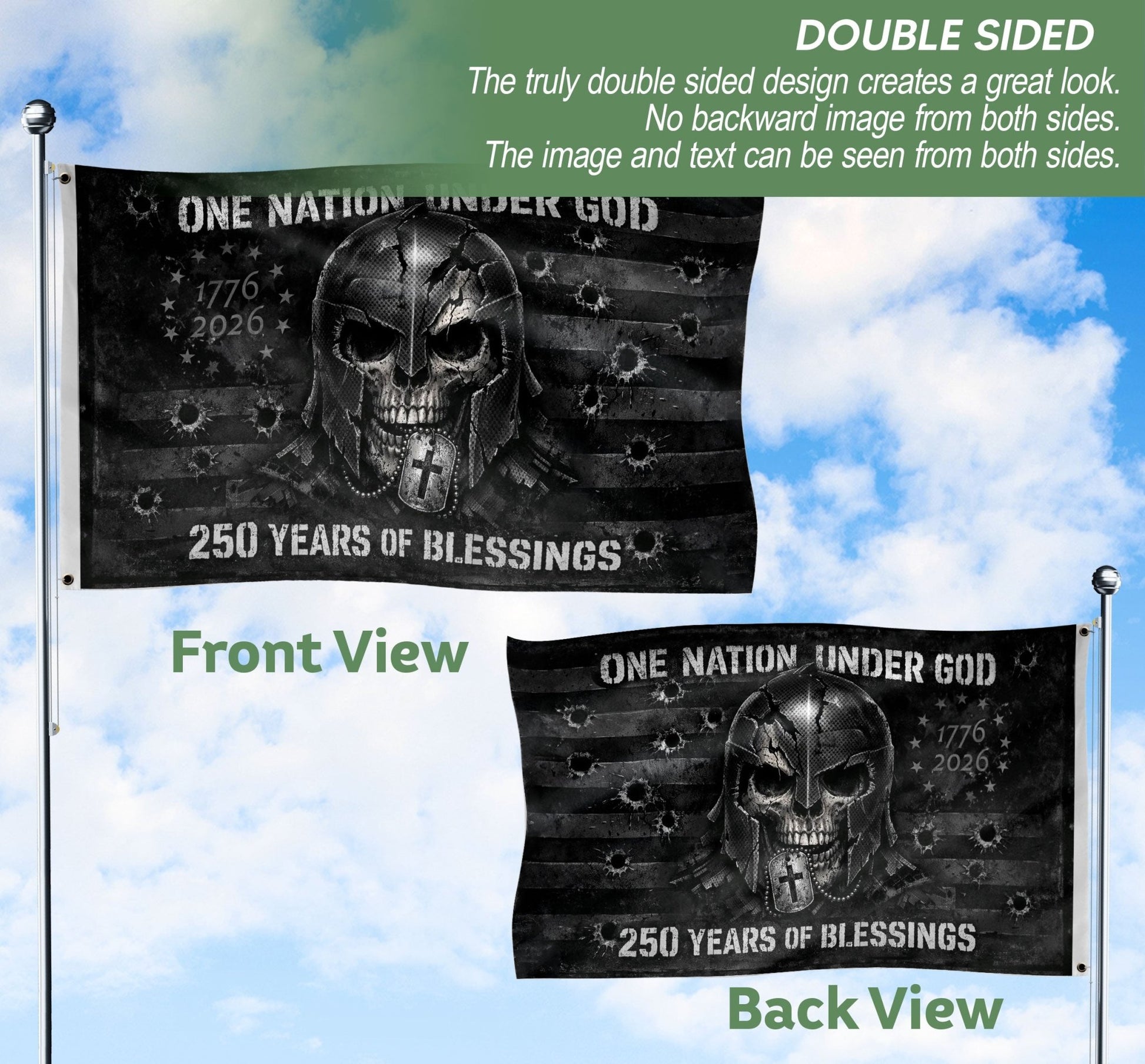USA 250th Anniversary Tactical Flag 1776-2026 – One Nation Under God Skull Patriotic 250 Years Banner - Rust Field Wear