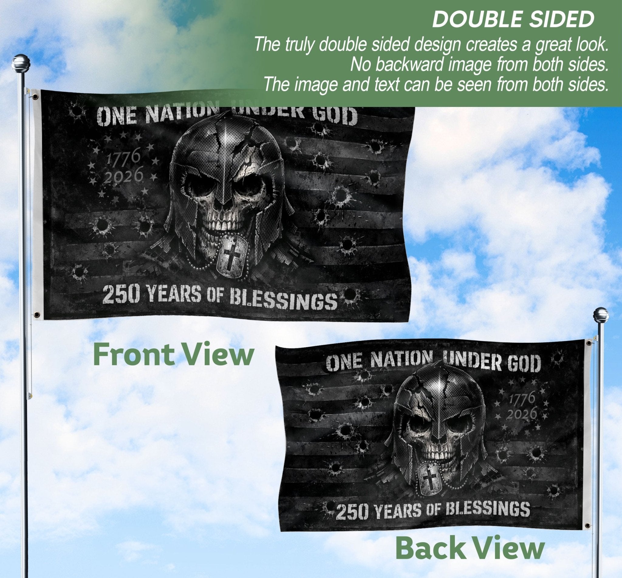 USA 250th Anniversary Tactical Flag 1776-2026 – One Nation Under God Skull Patriotic 250 Years Banner - Rust Field Wear