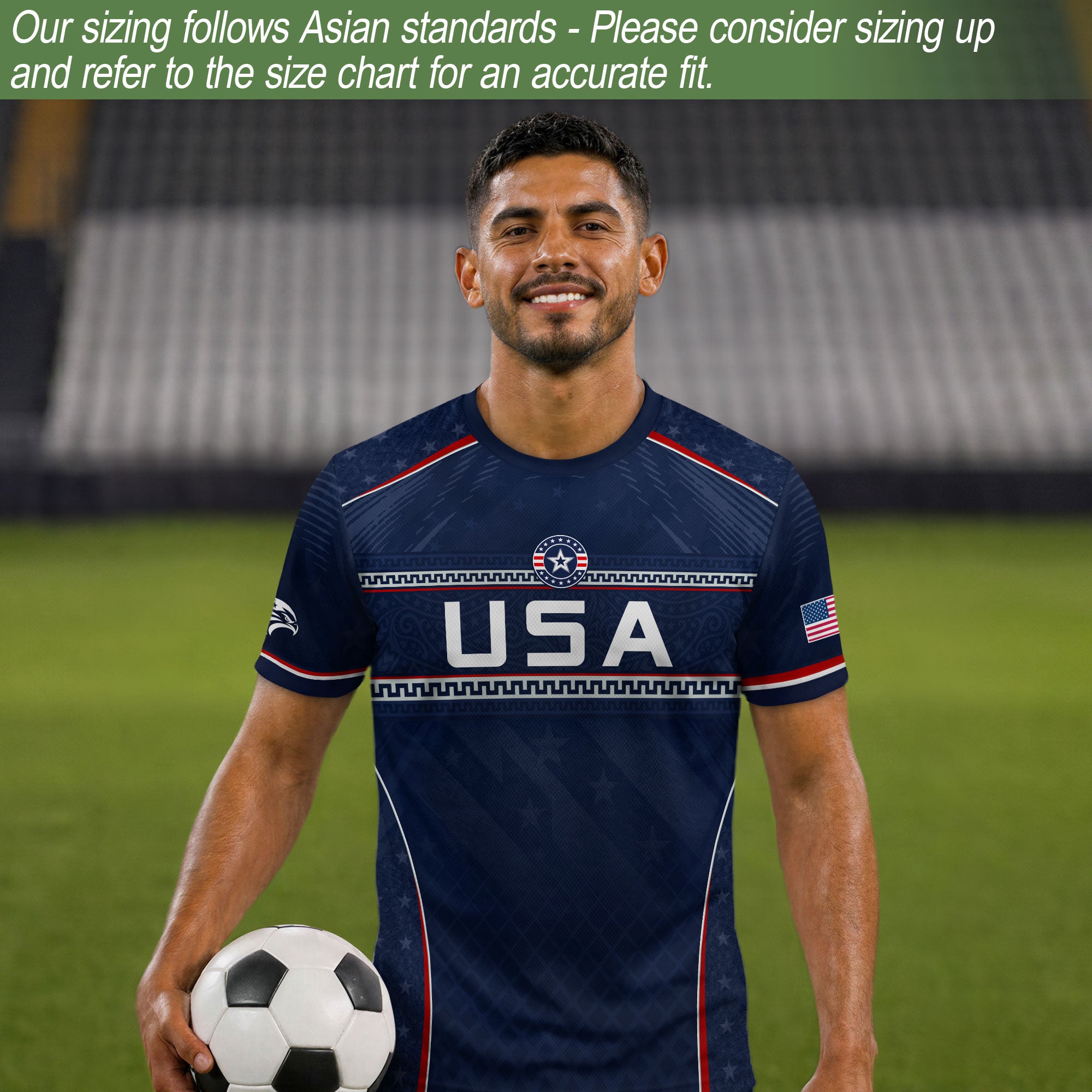 USA Soccer Jersey Navy Patriotic Eagle Graphic Athletic T-Shirt for Soccer Fans