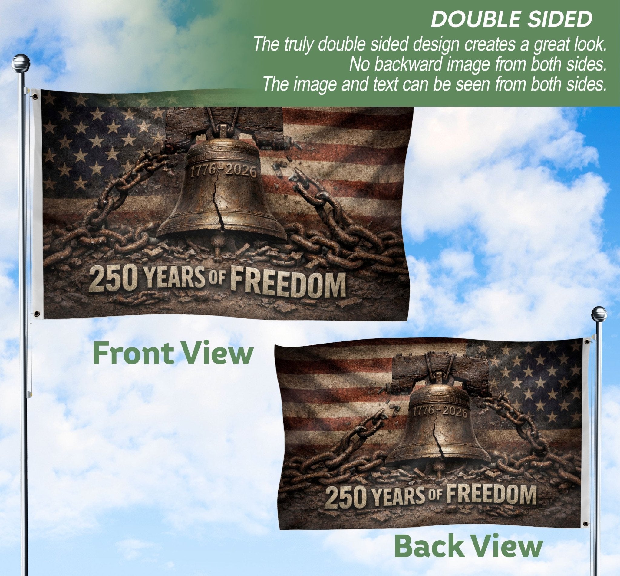 Proclaim Liberty Throughout The Land 250 Years Flag 1776–2026 – Liberty Bell Patriotic Banner - Rust Field Wear
