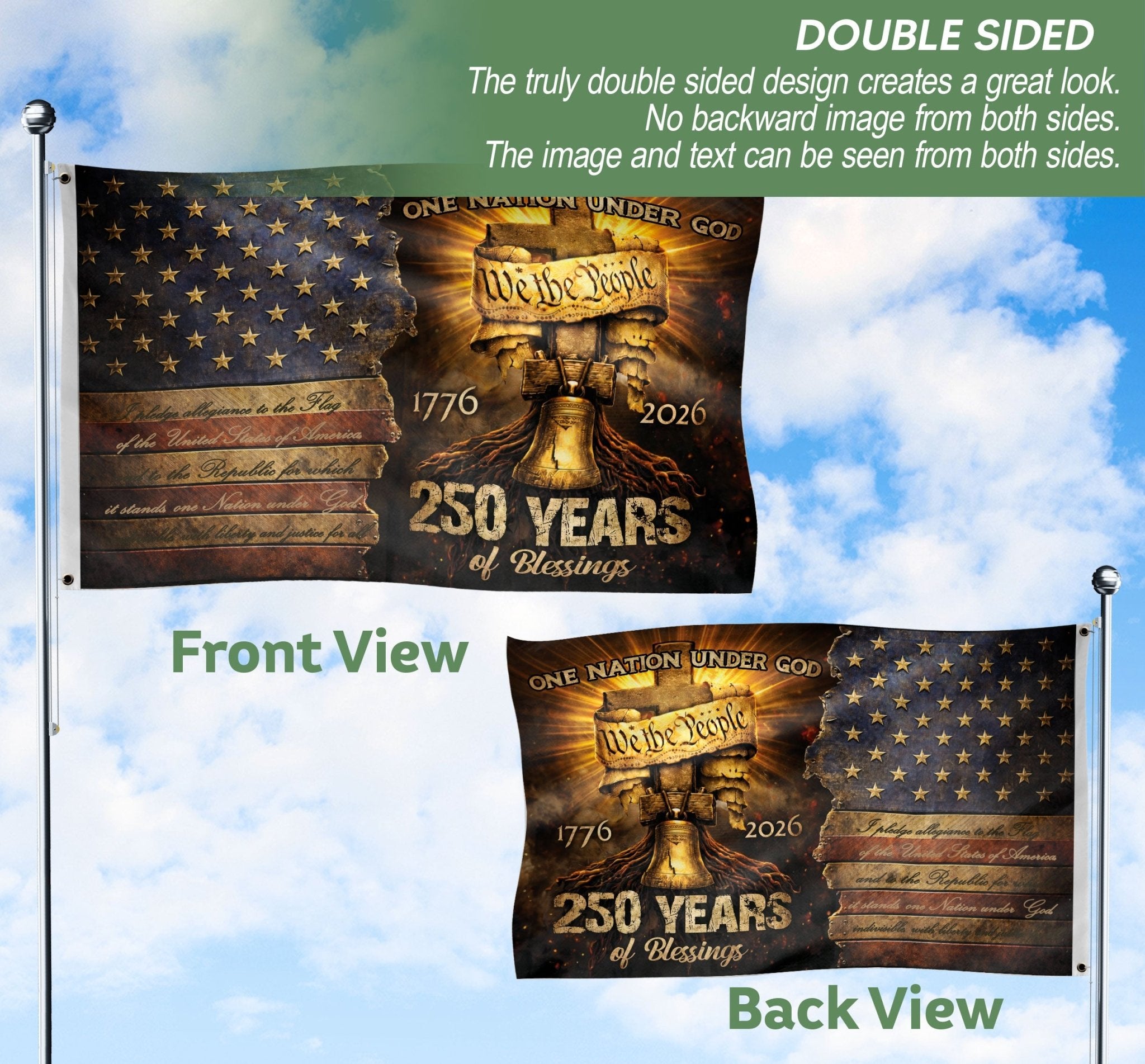 We The People Christian House Flag 250th Anniversary USA Flag 1776-2026 One Nation Under God - Rust Field Wear