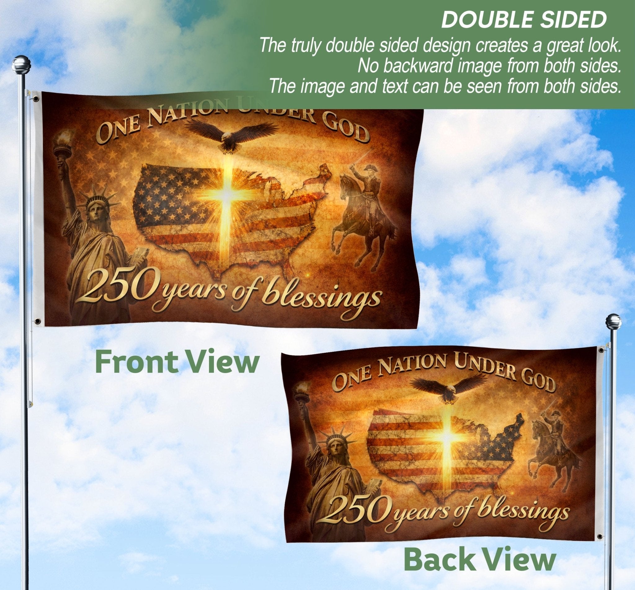 Faith and Freedom Patriotic House Flag Cross Over USA Map Christian Decor - Rust Field Wear