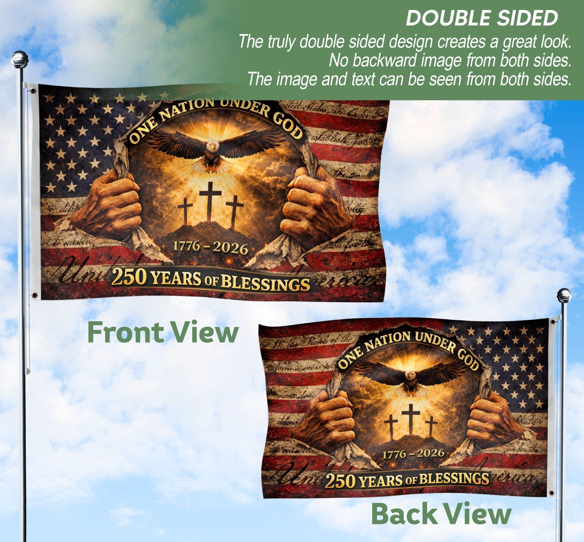 250th Anniversary USA House Flag 1776–2026 Patriotic American Flag One Nation Under God - Rust Field Wear