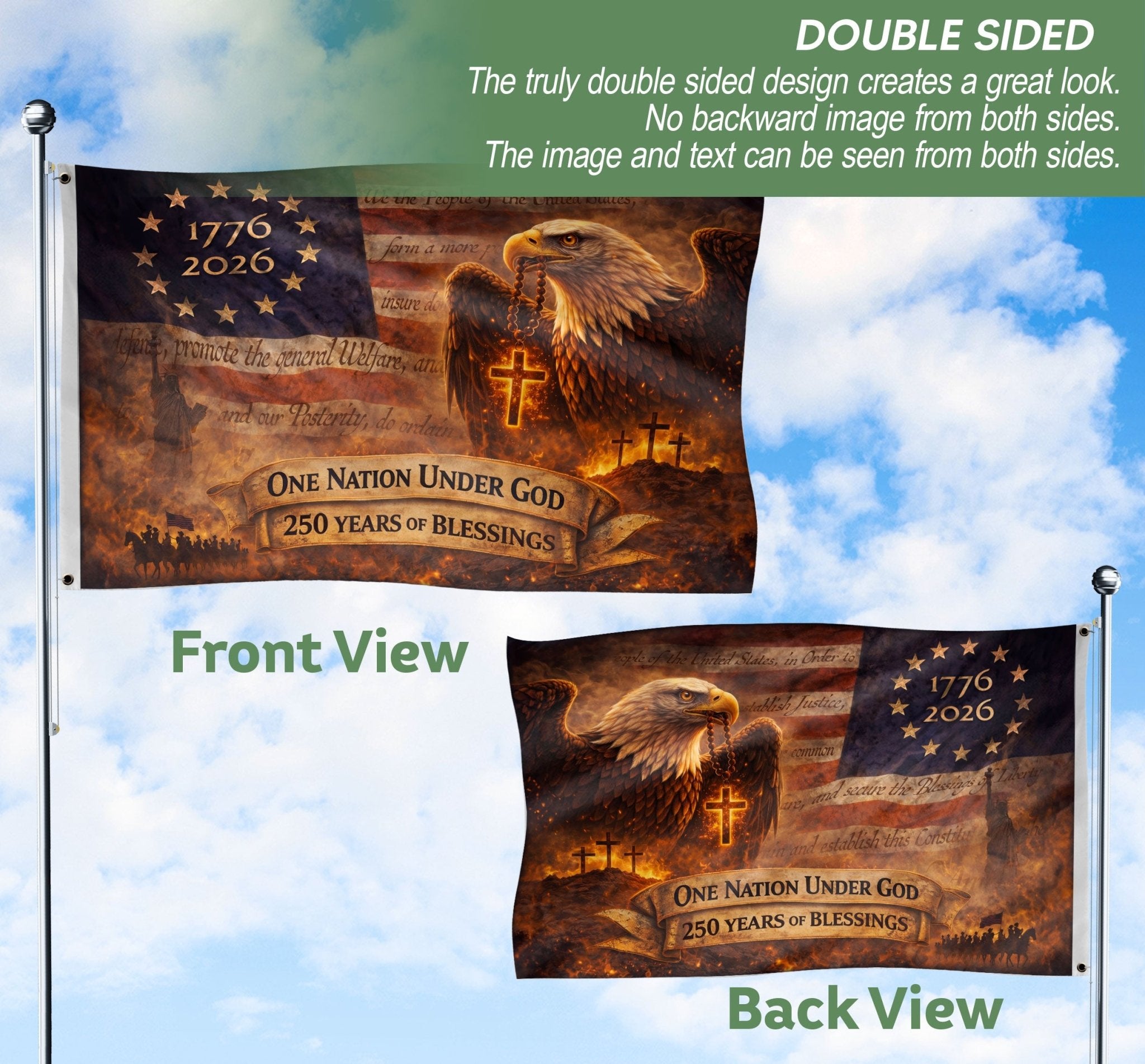 250 Year American Anniversary House Flag 1776–2026 Patriotic USA Flag One Nation Under God - Rust Field Wear