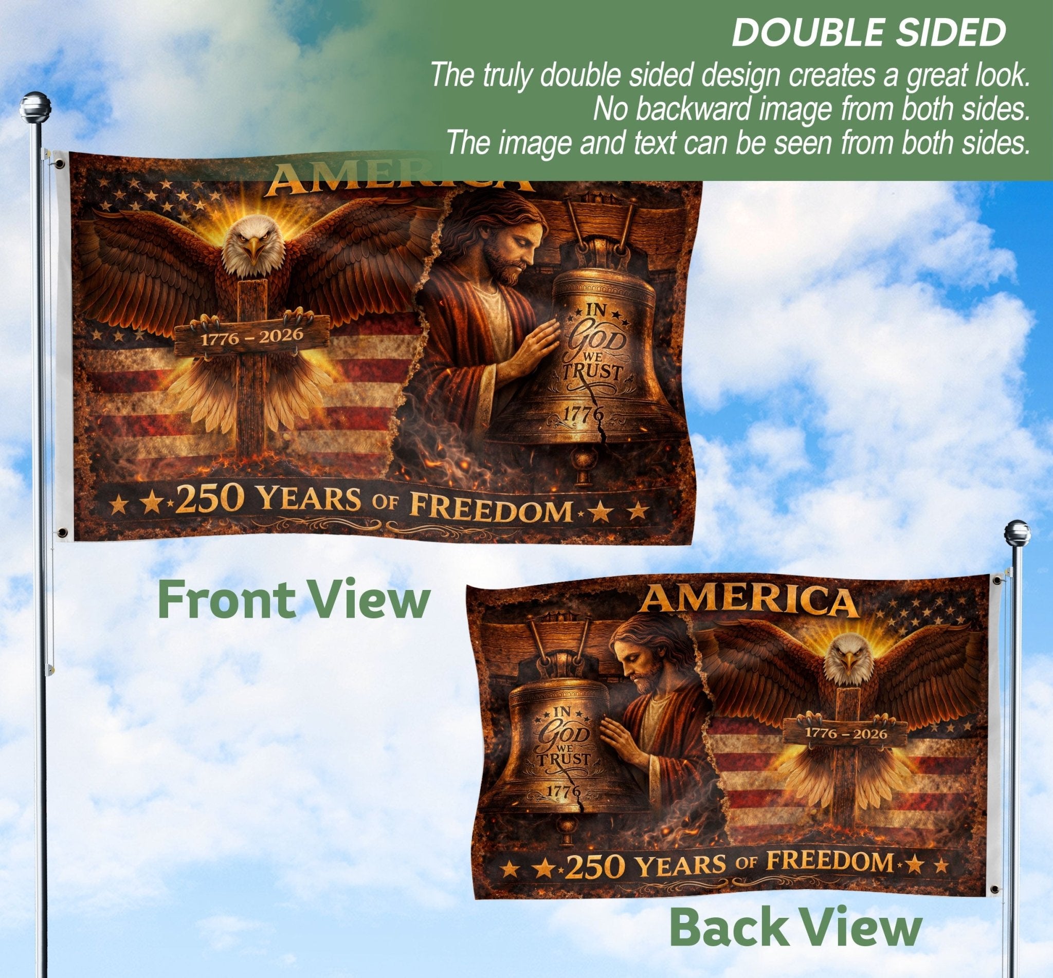 Christian We The People 250th Anniversary USA House Flag Eagle Cross 1776–2026 Patriotic - Rust Field Wear