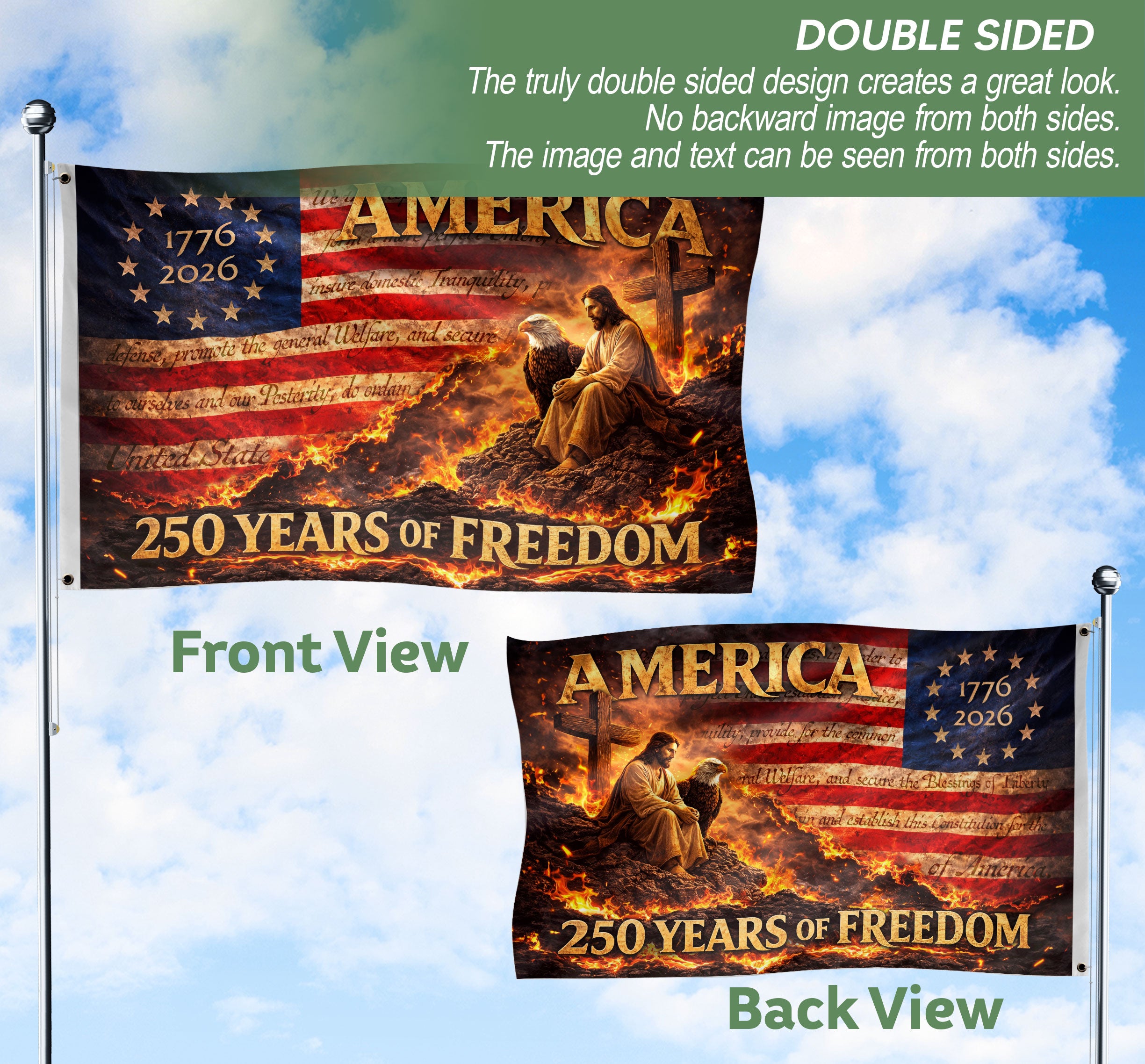 Christian USA 250th Anniversary House Flag 1776–2026 Jesus Eagle Patriotic 250 Years Freedom Flag