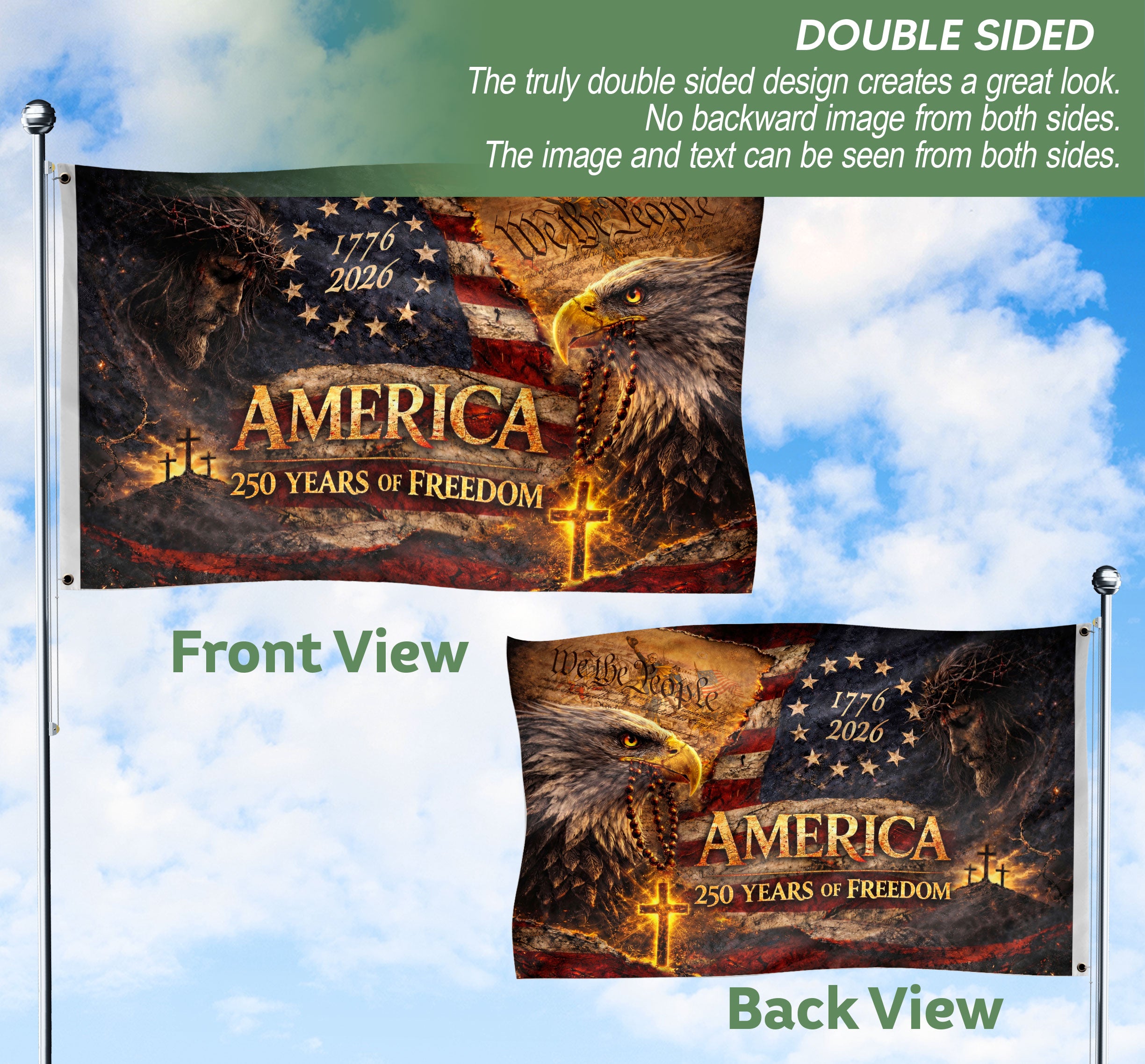 250 Years of Freedom Flag 1776-2026 Jesus We The People Christian American Eagle Banner 3x5ft