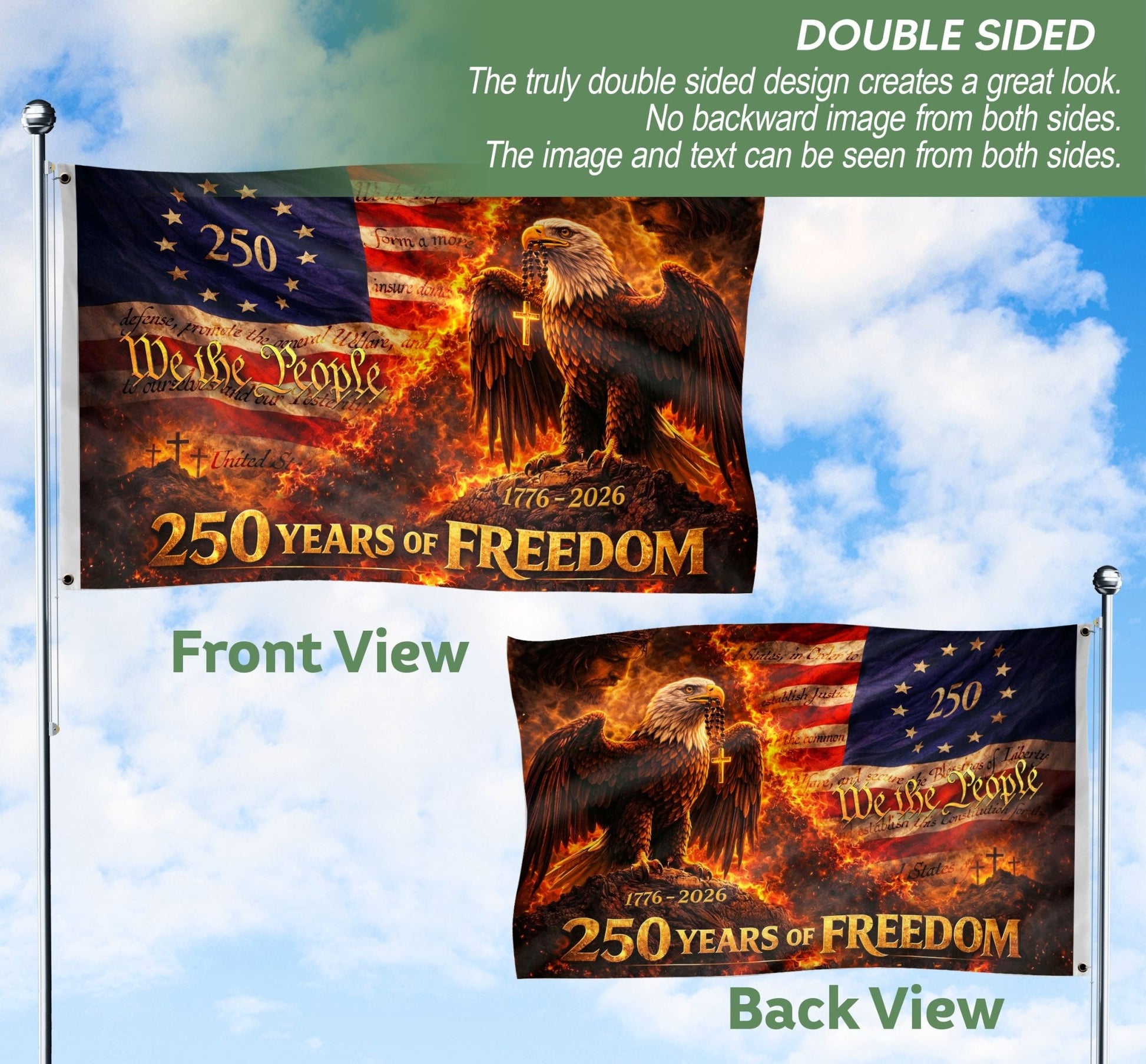 US 1776-2026 Flag 3x5 ft We The People Eagle Cross Patriotic American Banner - Rust Field Wear