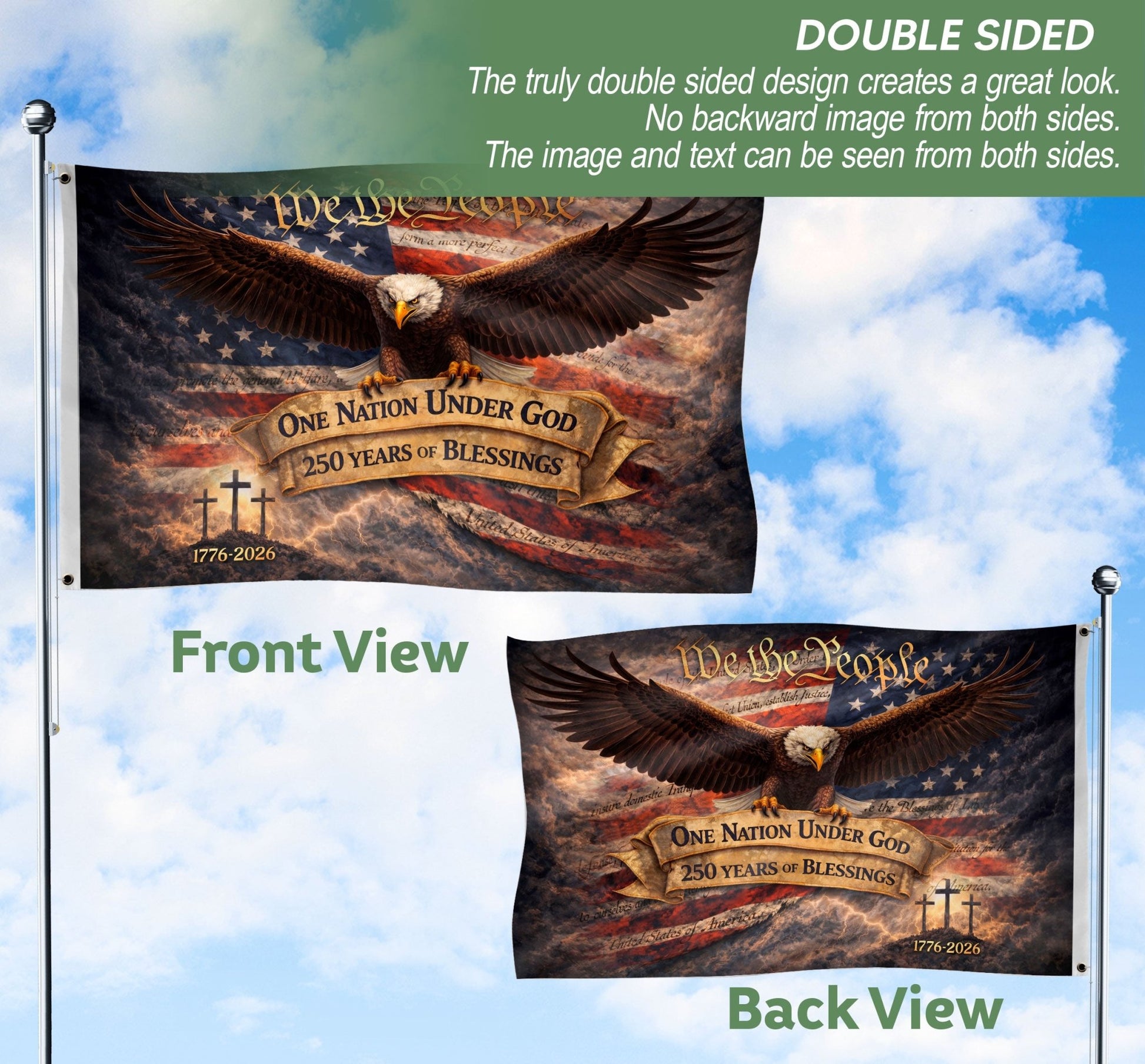 We The People One Nation Under God 250th Anniversary House Flag Patriotic Eagle 250 Years Blessing USA Flag - Rust Field Wear