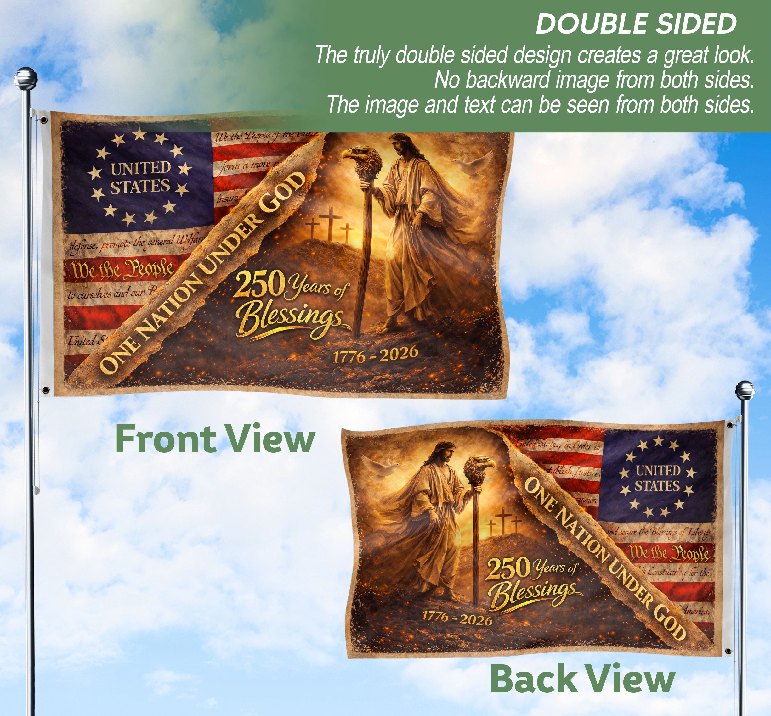 250 Years of Blessings Flag 1776-2026 Jesus We The People Christian United States Banner 3x5ft