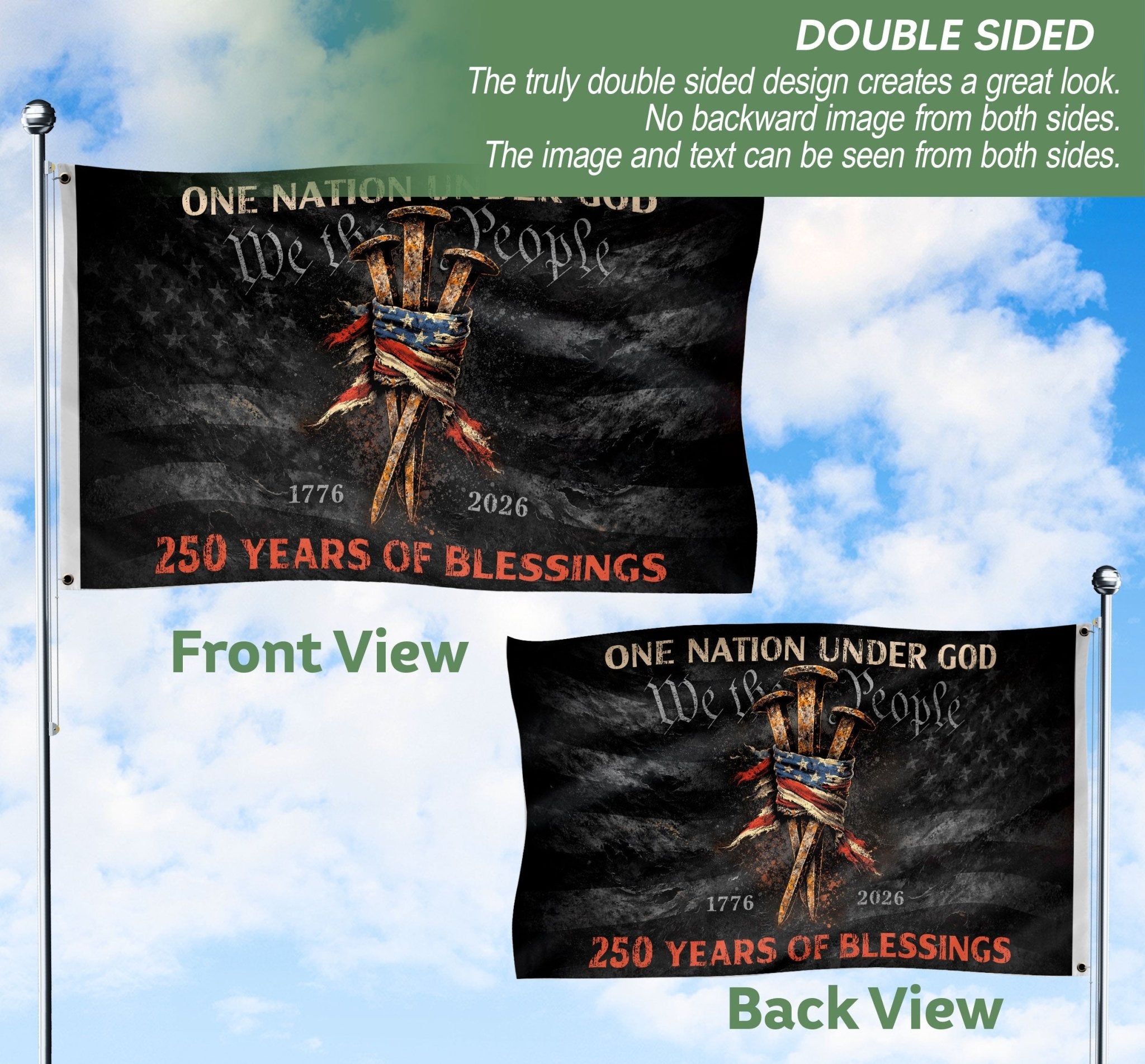 Three Nails Cross Christian House Flag One Nation Under God We The People Decor - Rust Field Wear