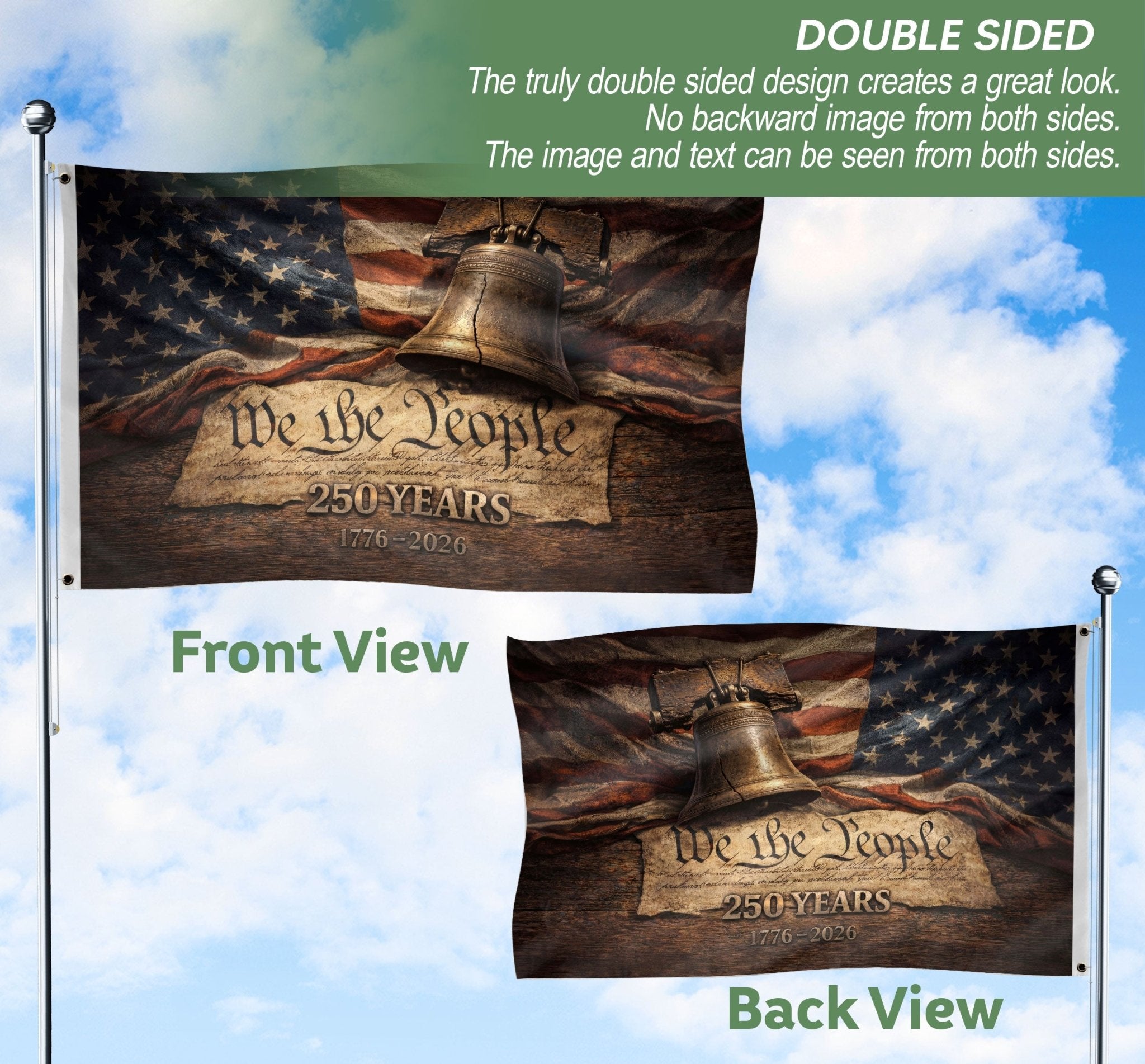 US 1776 2026 Liberty Bell We The People Patriotic American Outdoor Banner Flag 3x5ft - Rust Field Wear