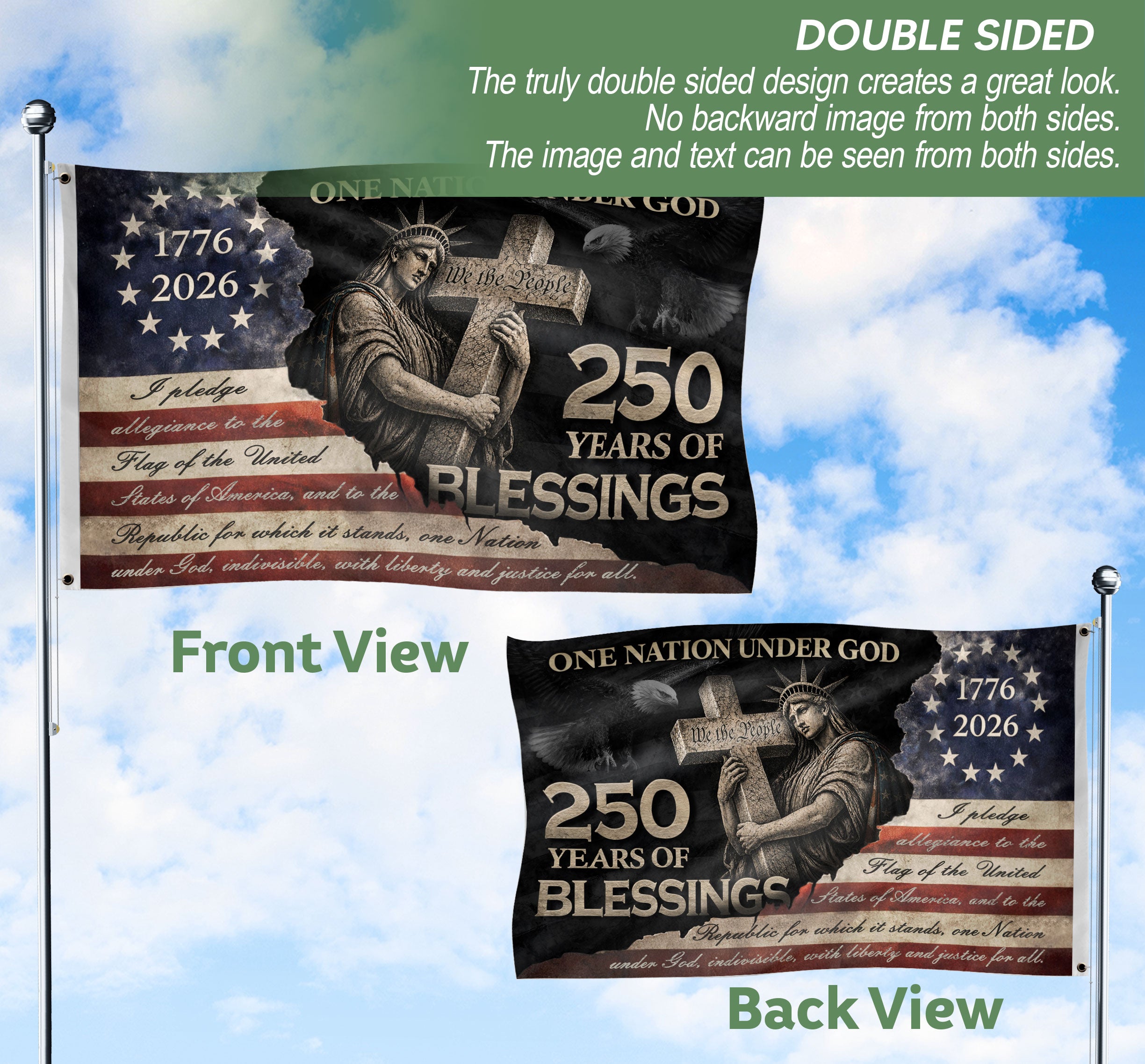 Pledge of Allegiance House Flag 1776-2026 Patriotic Christian 250 Years of Blessings