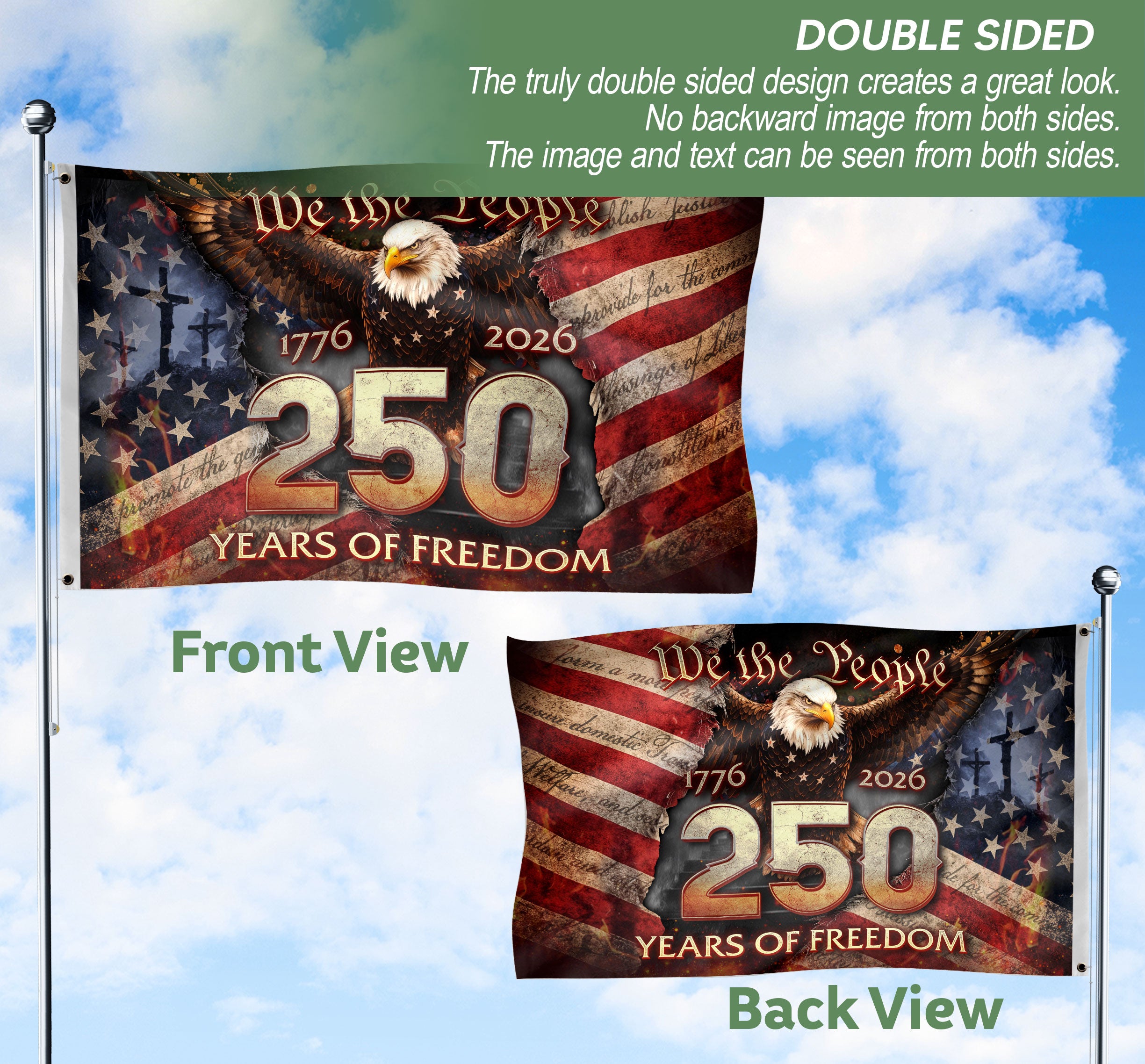 Christian Heritage House Flag 1776-2026 One Nation Under God 250 Years of Blessings