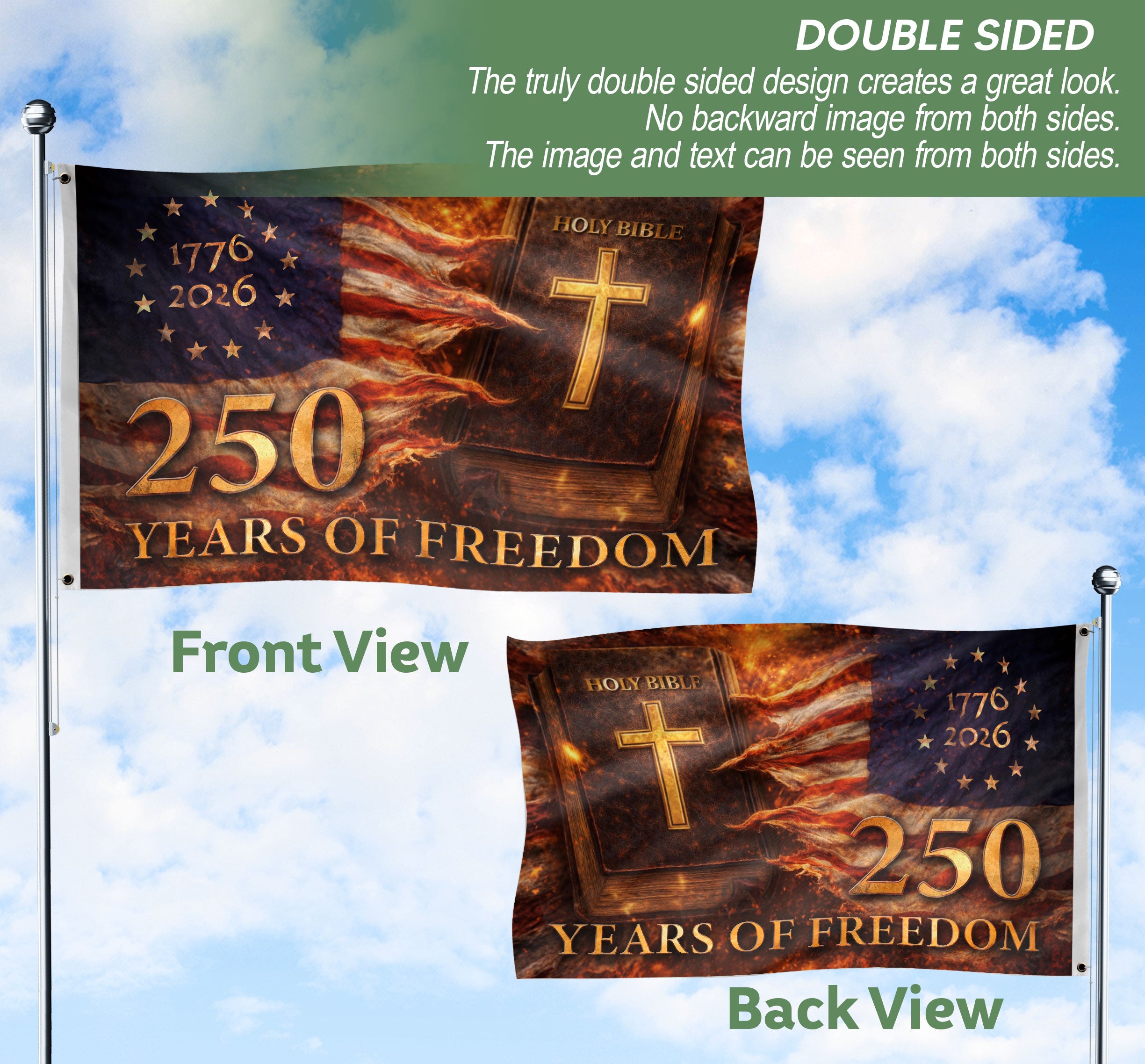 One Nation Under God Holy Bible Christian House Flag 1776-2026 250 Years of Freedom Decor